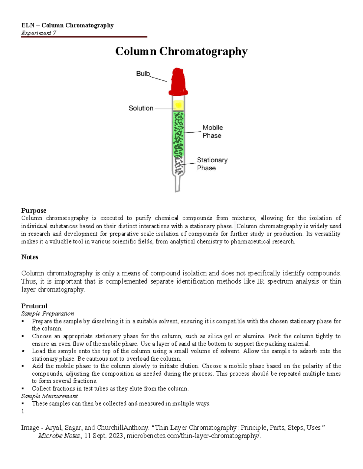 Column Chromatography ELN Column Chromatography Experiment 7 Column
