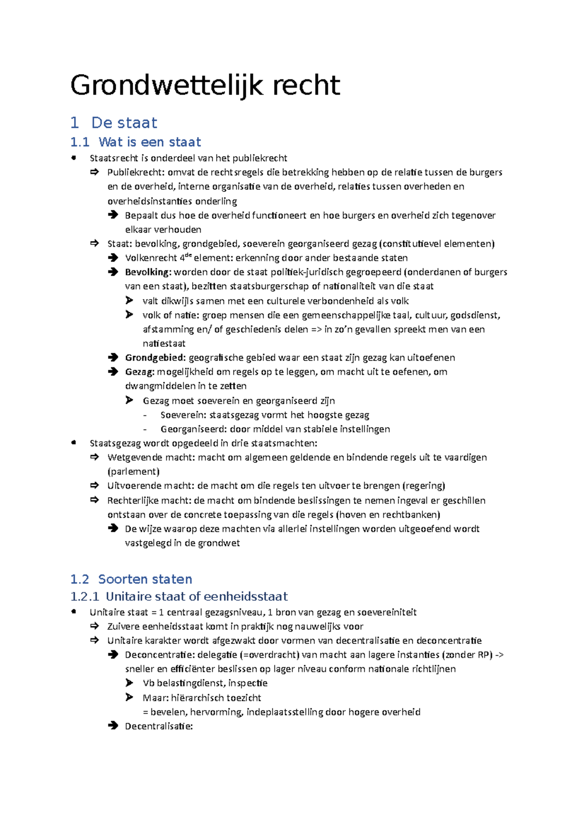 Samenvatting Grondwettelijk Recht - Grondwettelijk Recht 1 De Staat 1 ...