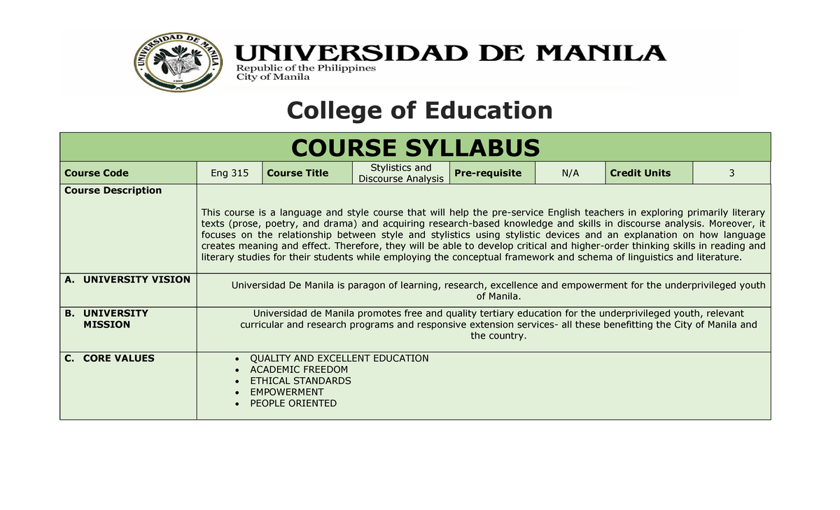 Document 3 Document 3 - College of Education COURSE SYLLABUS Course ...