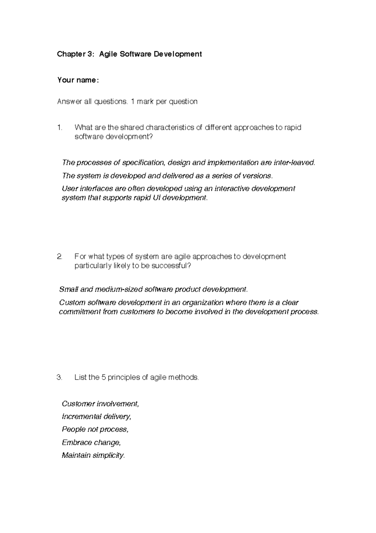 Ch3 Quiz Soln - Chapter 3 Quiz Solution - Chapter 3: Agile Software ...