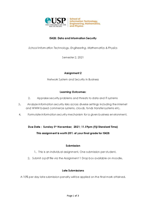 IS322 Week 3 Tutorial - Grade: B - Information Security - USP - Studocu