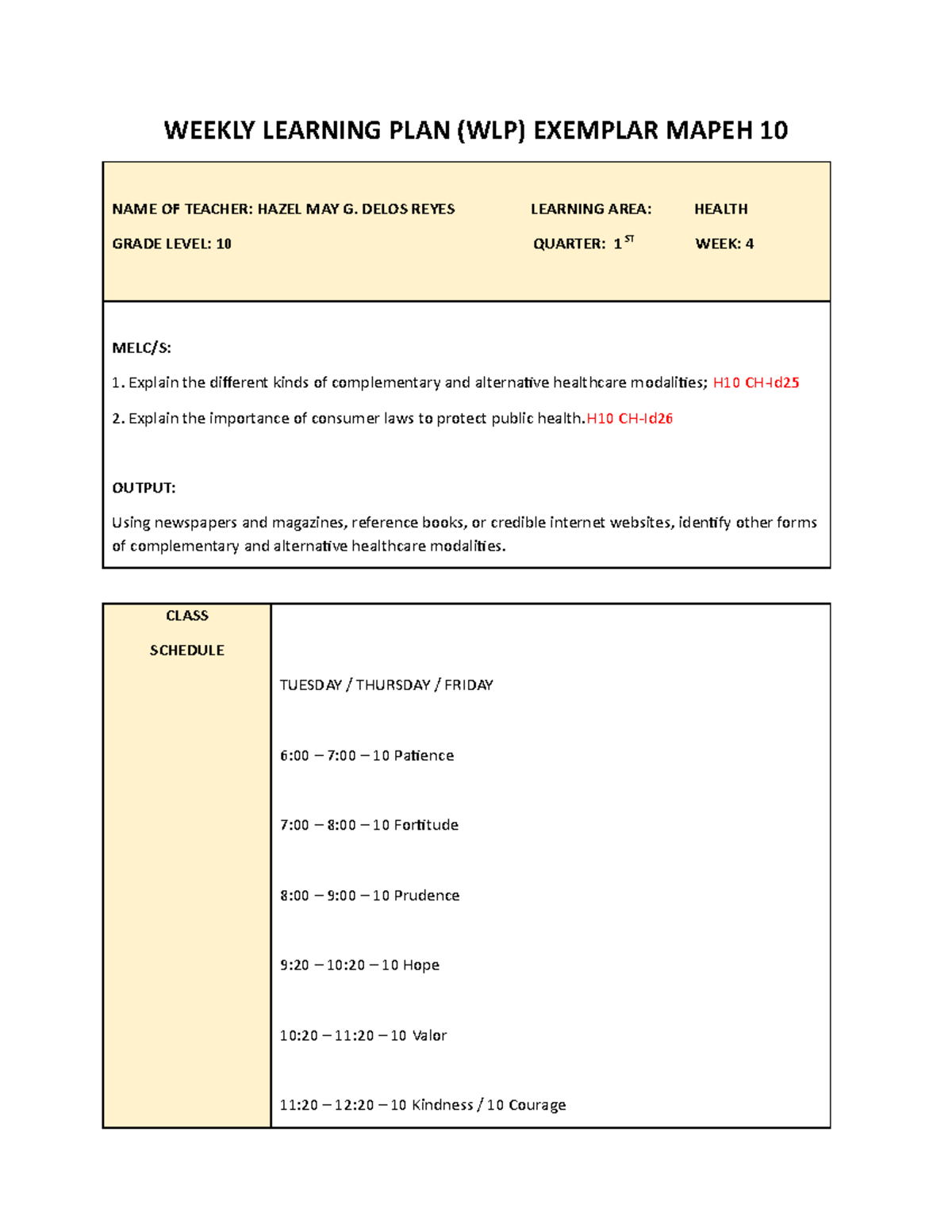 WLP-Q1-W4-HLTH Delos Reyes, Hazel MAY G - WEEKLY LEARNING PLAN (WLP ...