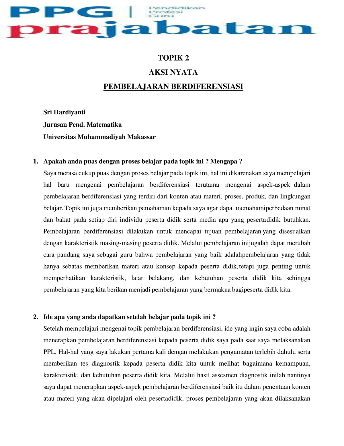 Topik 2 AKSI Nyata - Pembelajaran Berdiferensiasi - TOPIK 2 AKSI NYATA ...