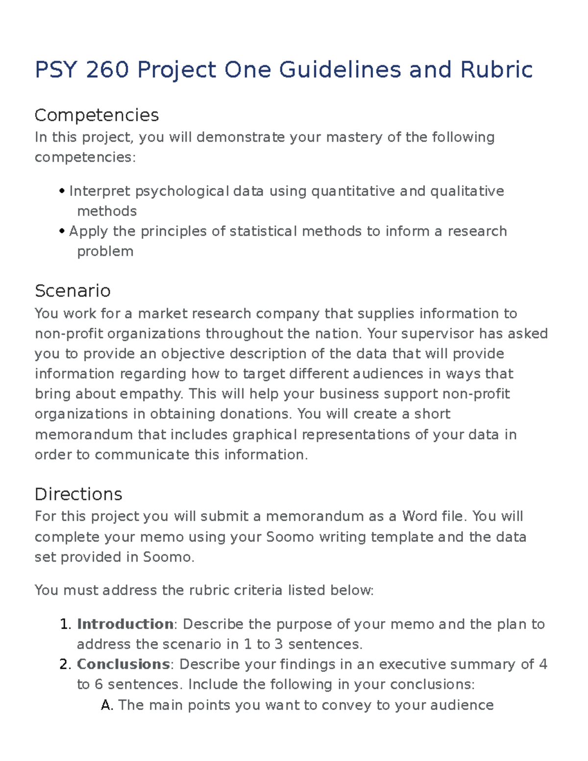 PSY 260 Project One Guidelines And Rubric - Your Supervisor Has Asked ...