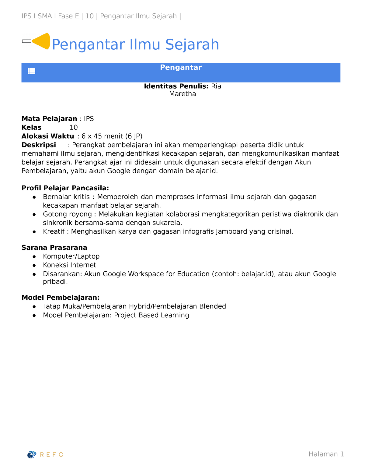 Modul Ajar Sejarah - Www - IPS I SMA I Fase E | 10 | Pengantar Ilmu ...