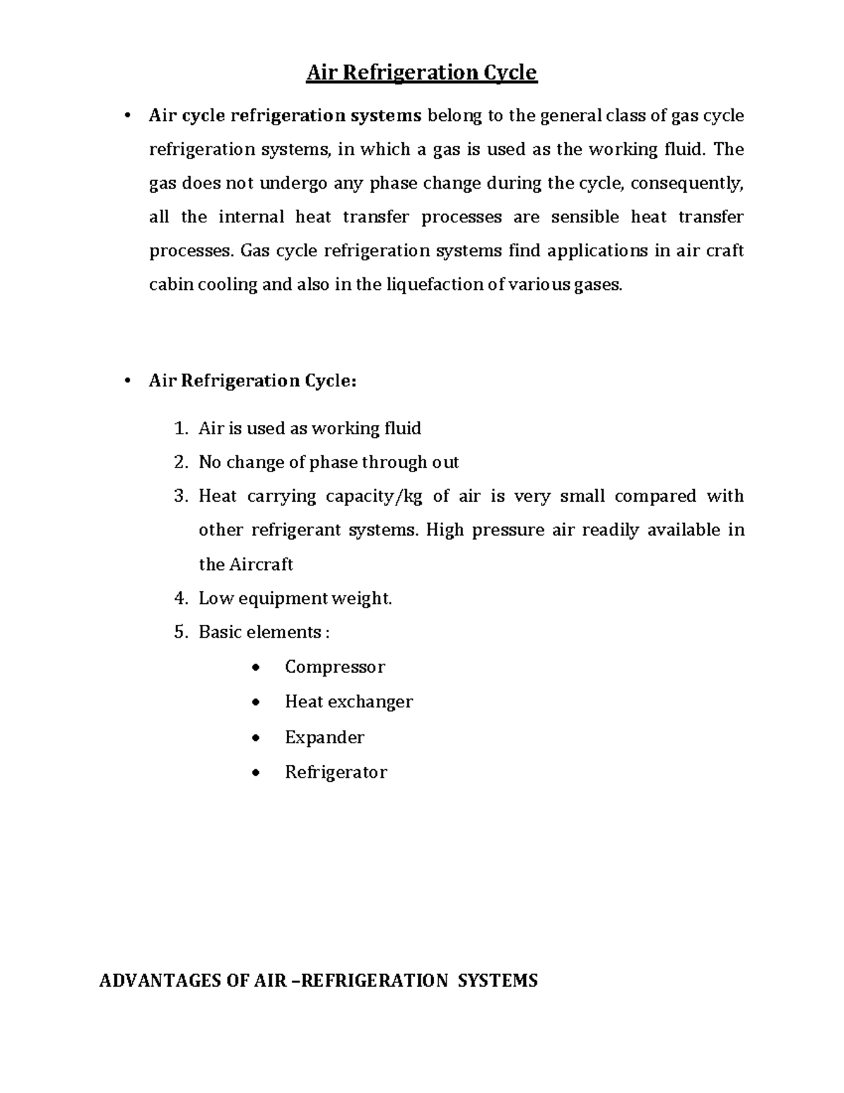 Air Refregeration Sys Air Refrigeration Cycle Air cycle refrigeration