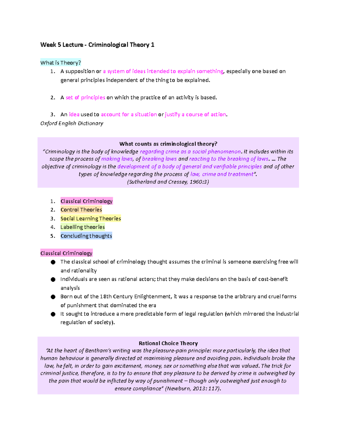 Lecture 5 week 5 Lecture - Criminological Theory 1 - Week 5 Lecture ...