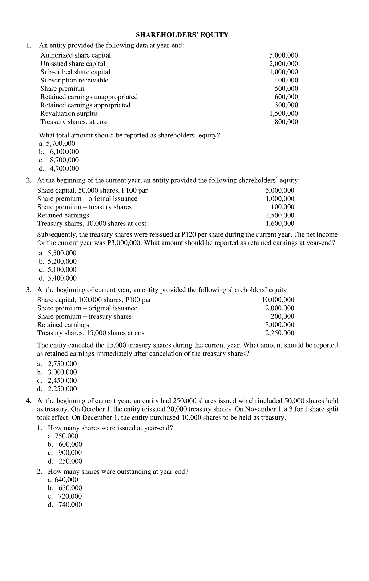 SHE - learning material - SHAREHOLDERS’ EQUITY An entity provided the ...