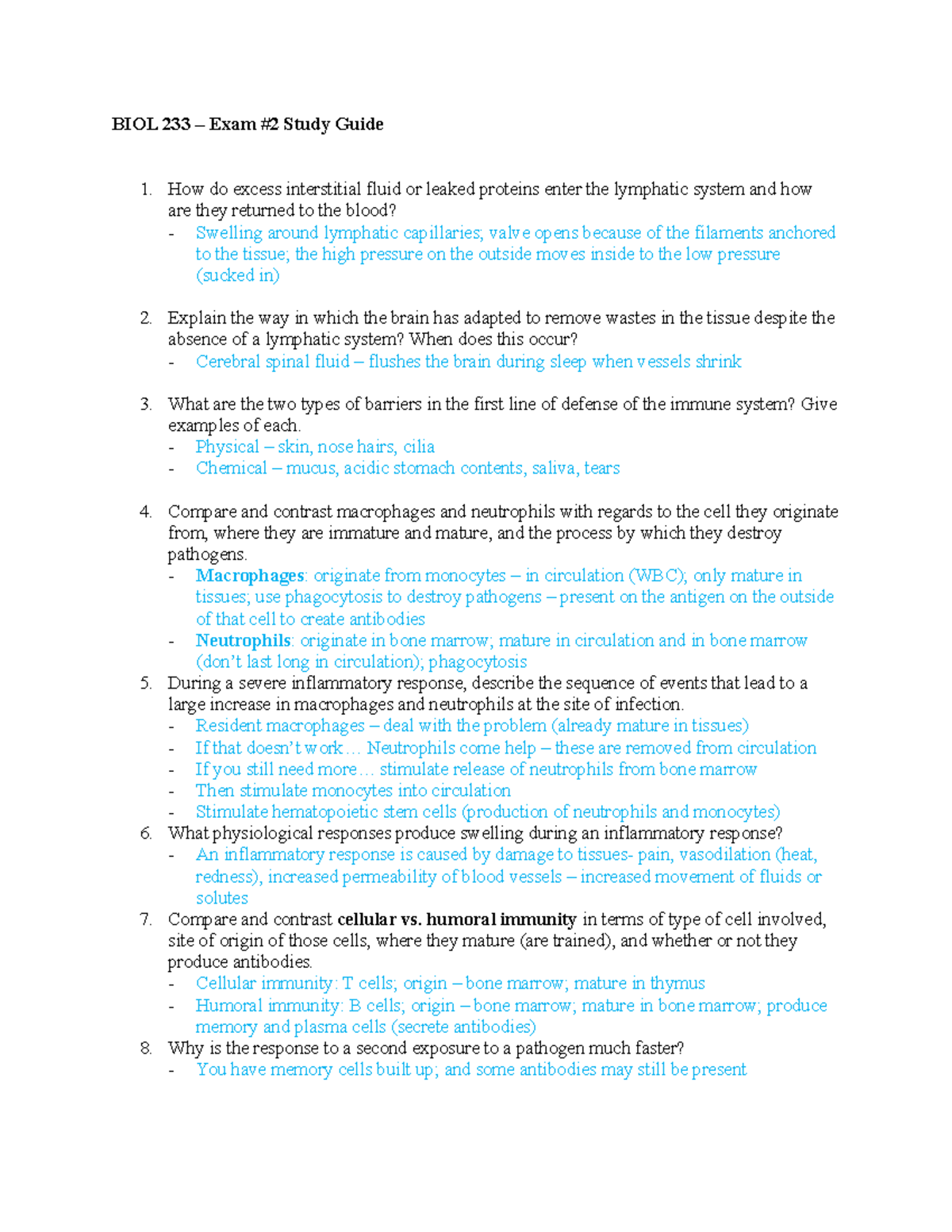 BIOL 233 - Exam Review #2 - BIOL 233 – Exam #2 Study Guide How Do ...