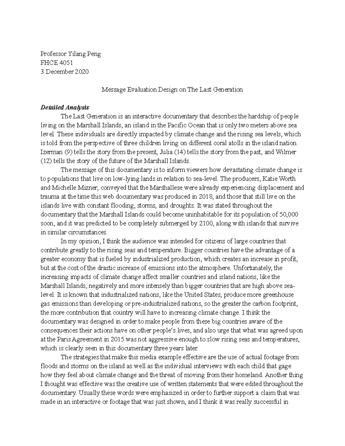 Message Evaluation Design The Last Generation-2 - Professor Yilang Peng ...