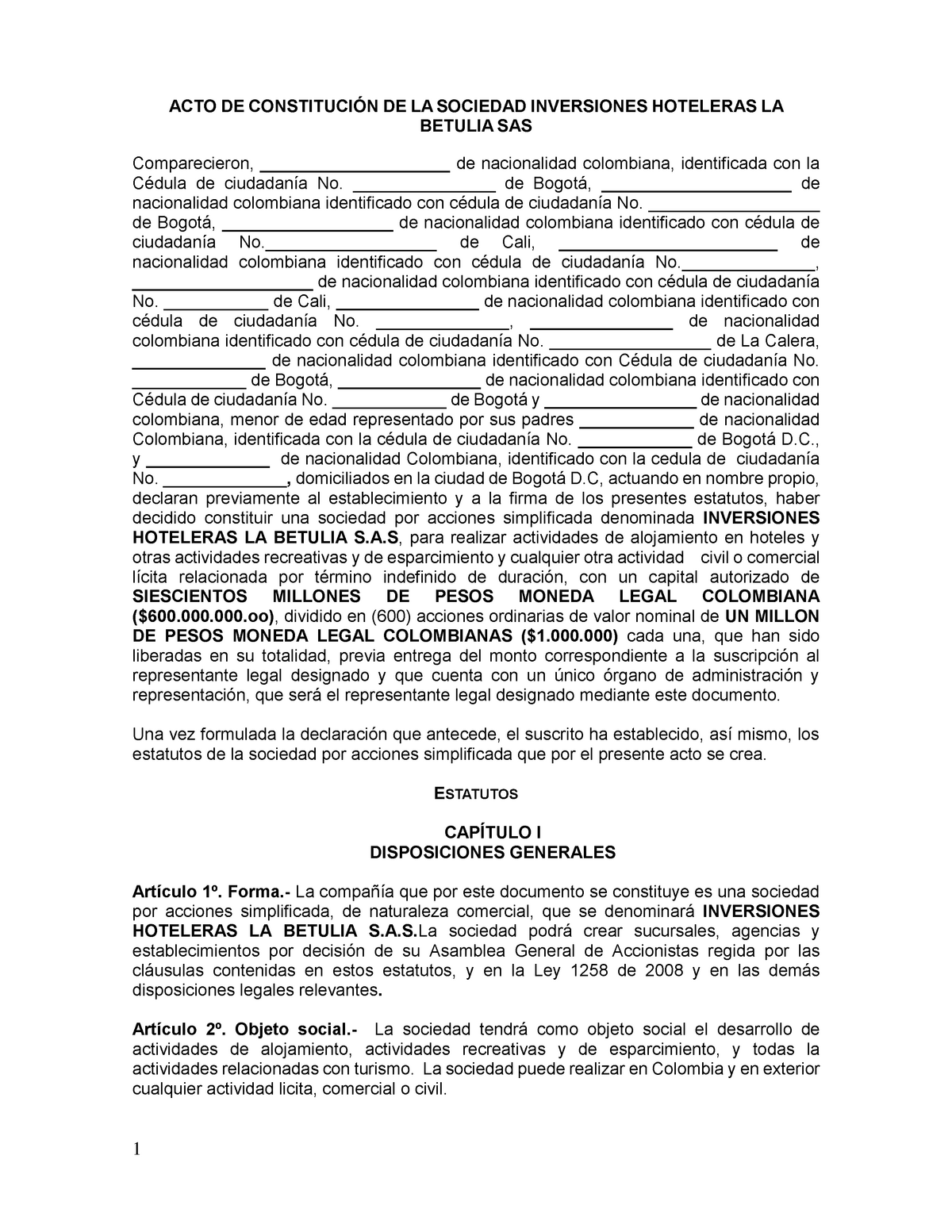 Acta constitución Estatutos - ACTO DE DE LA SOCIEDAD INVERSIONES ...