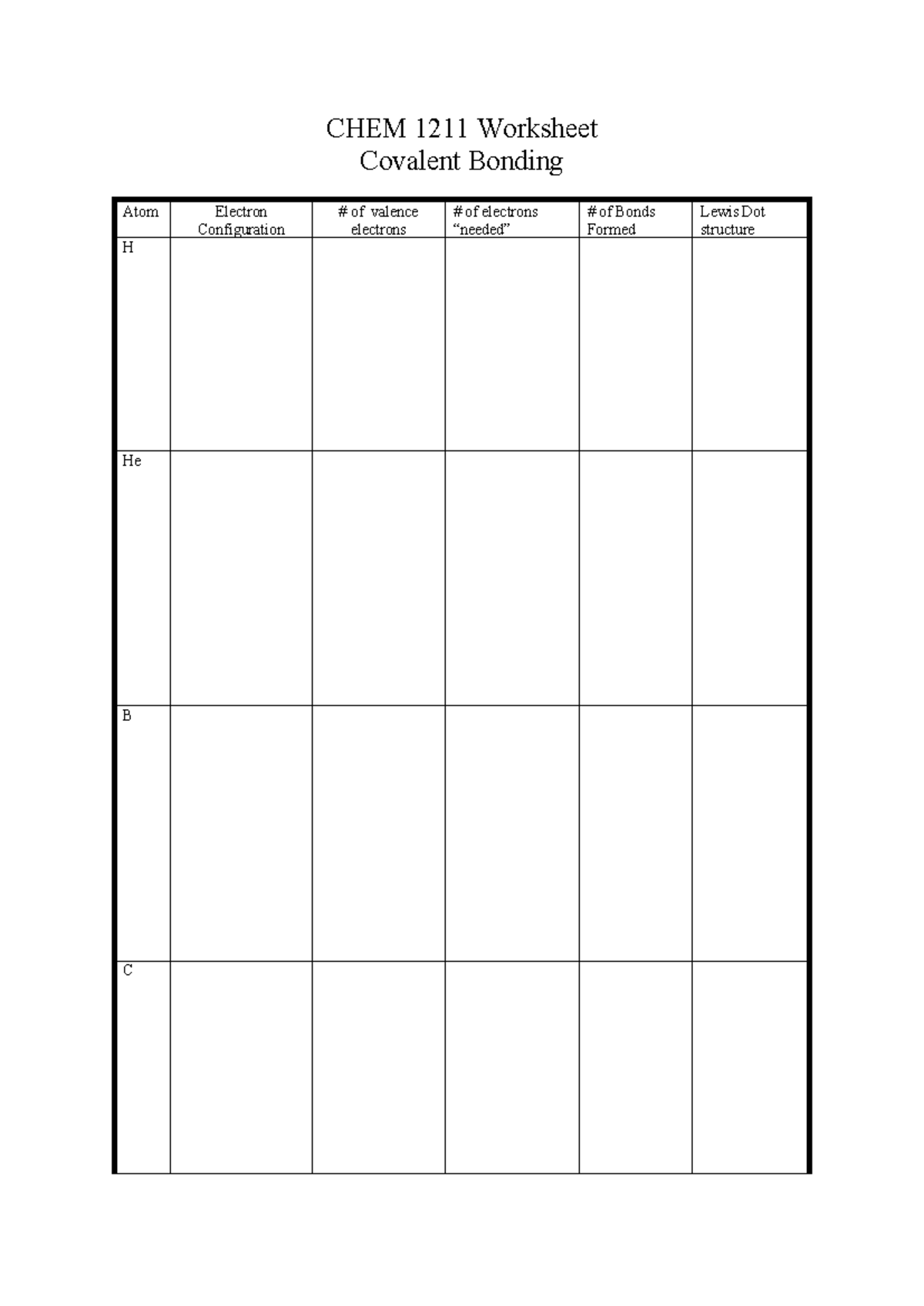 CHEM 1211 Worksheet - Learning the basics for Chemistry. - CHEM 1211 ...