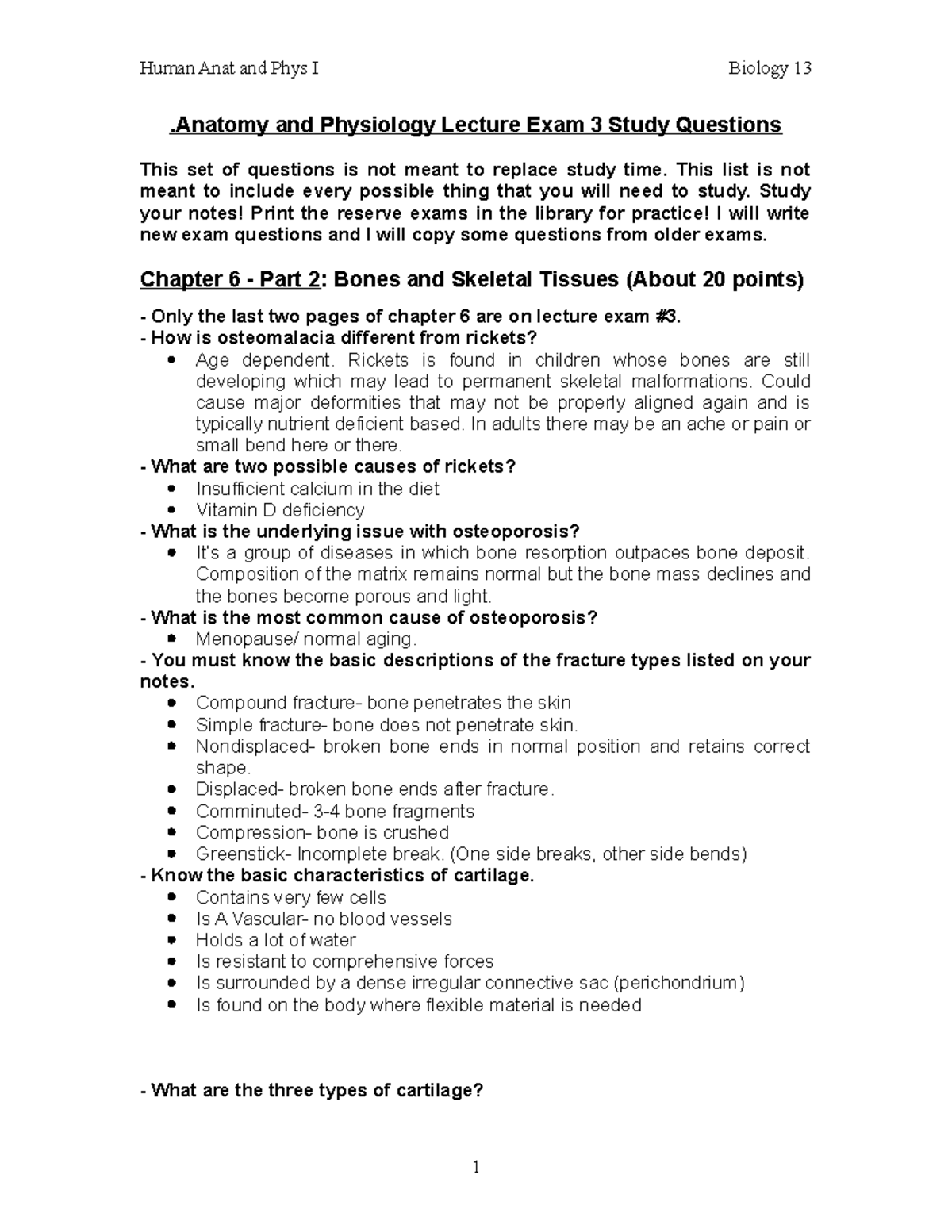 Lecutre Exam 3 Study Guide - .Anatomy and Physiology Lecture Exam 3 ...
