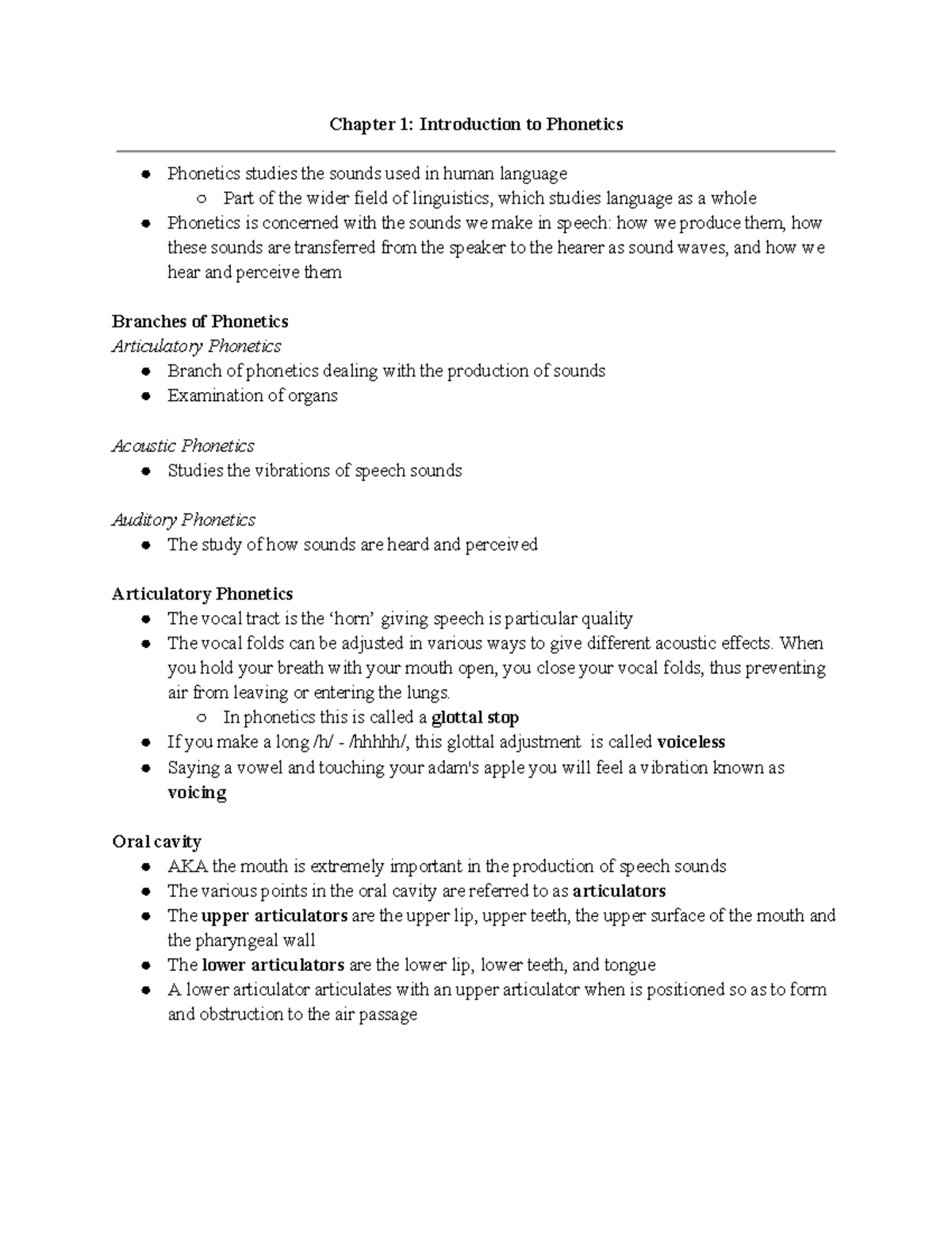 Textbook Notes - Chapter 1: Introduction to Phonetics Phonetics studies ...