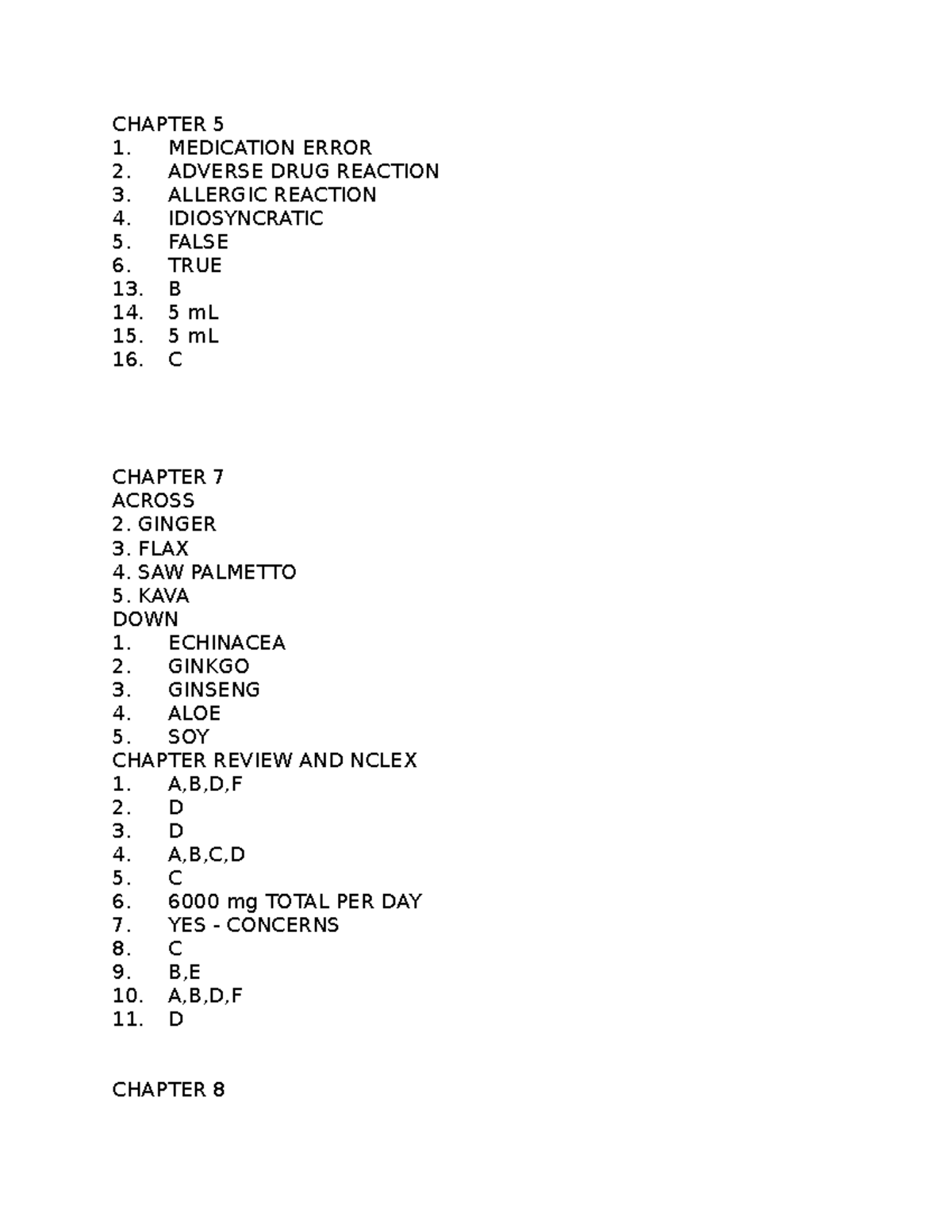 Chpt 5, 7-9 - pharm nur100 study guide w/o case studies - CHAPTER 5 1 ...