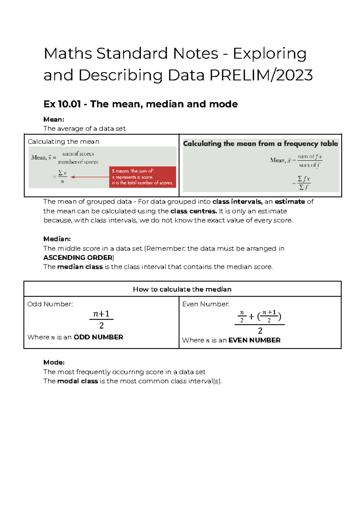 Maths Standard Notes - Exploring and Describing Data Prelim 2023 ...