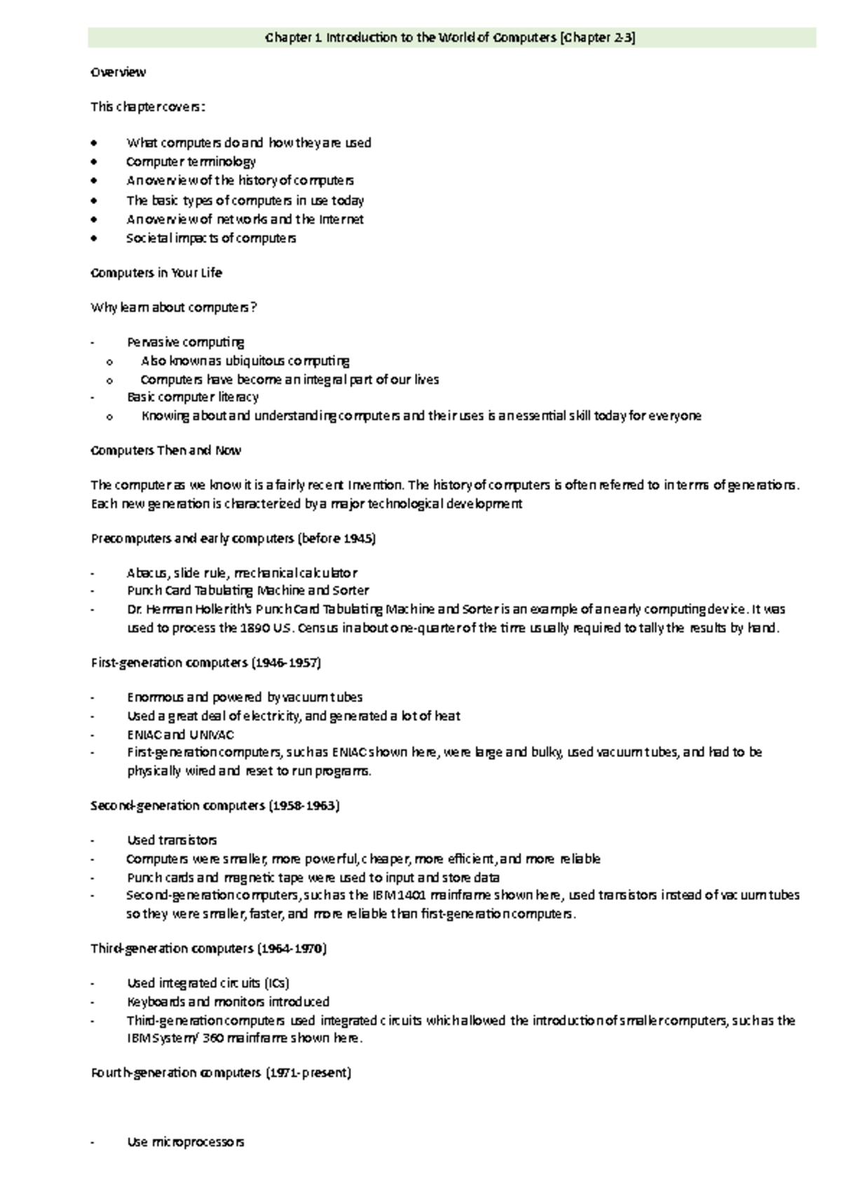 Notes Chap 2 3 - N/A - Chapter 1 Introduction to the World of Computers ...