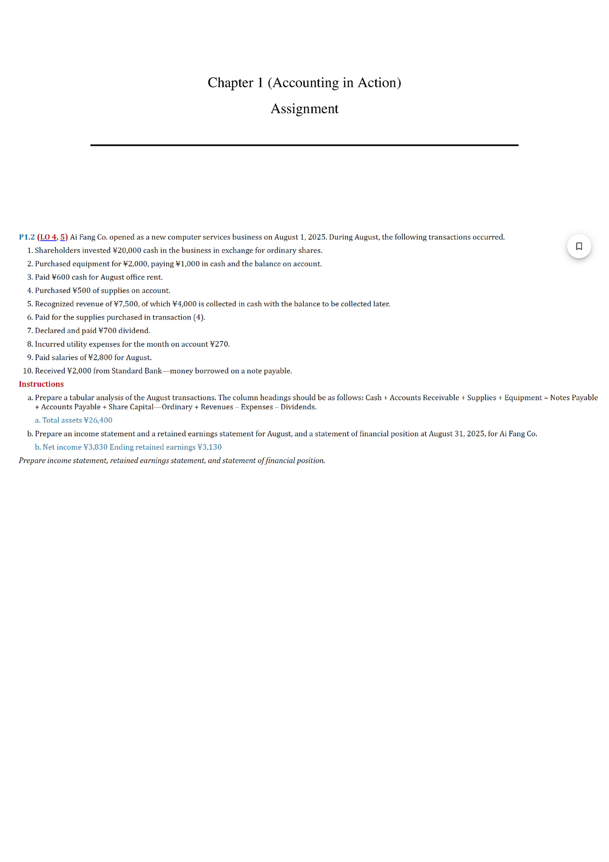 Chapter 1 (Assignment) - Principles Of Financial Accounting (1 ...