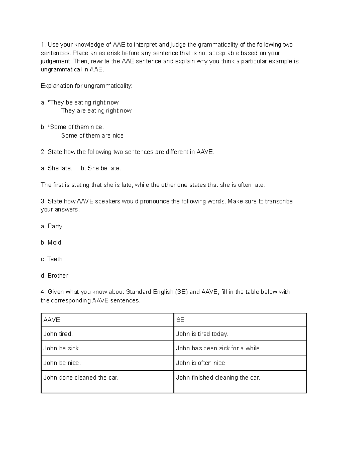 AAVE Worksheet - African American Vernacular English - Use your ...