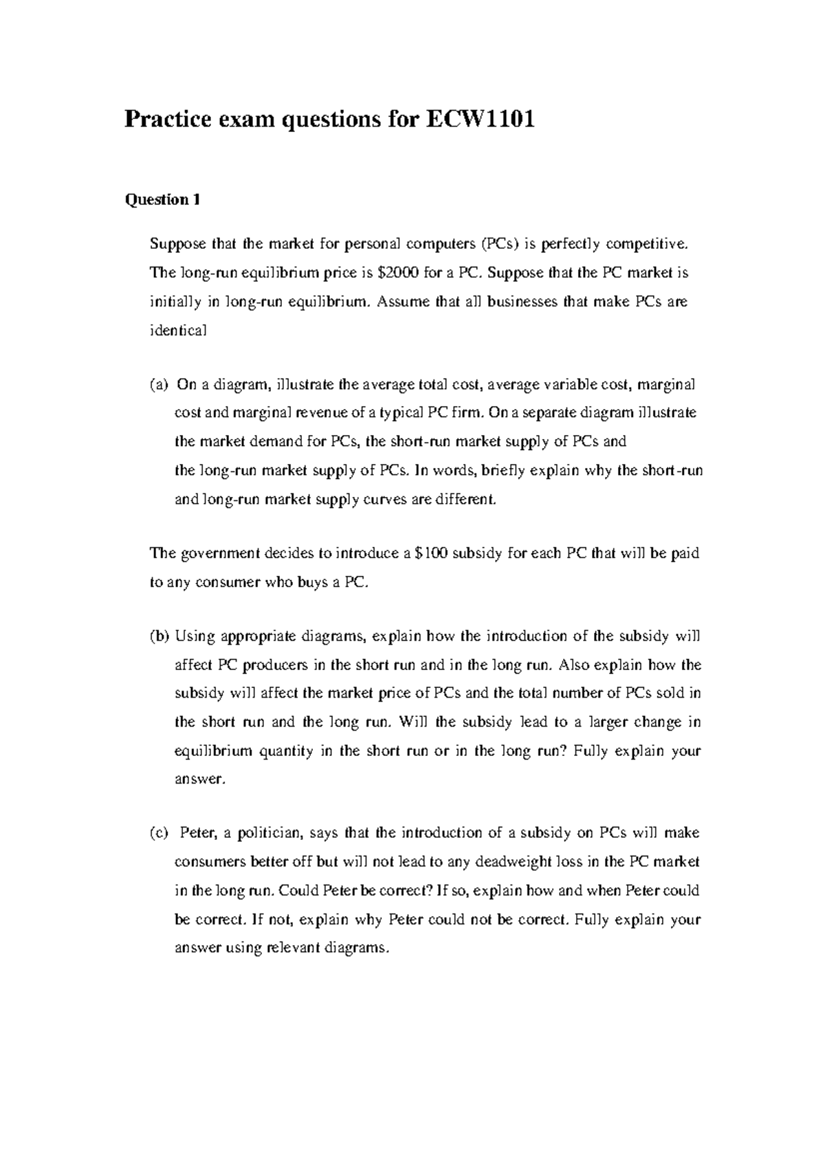 practice question Practice exam questions for ECW Question 1 Suppose