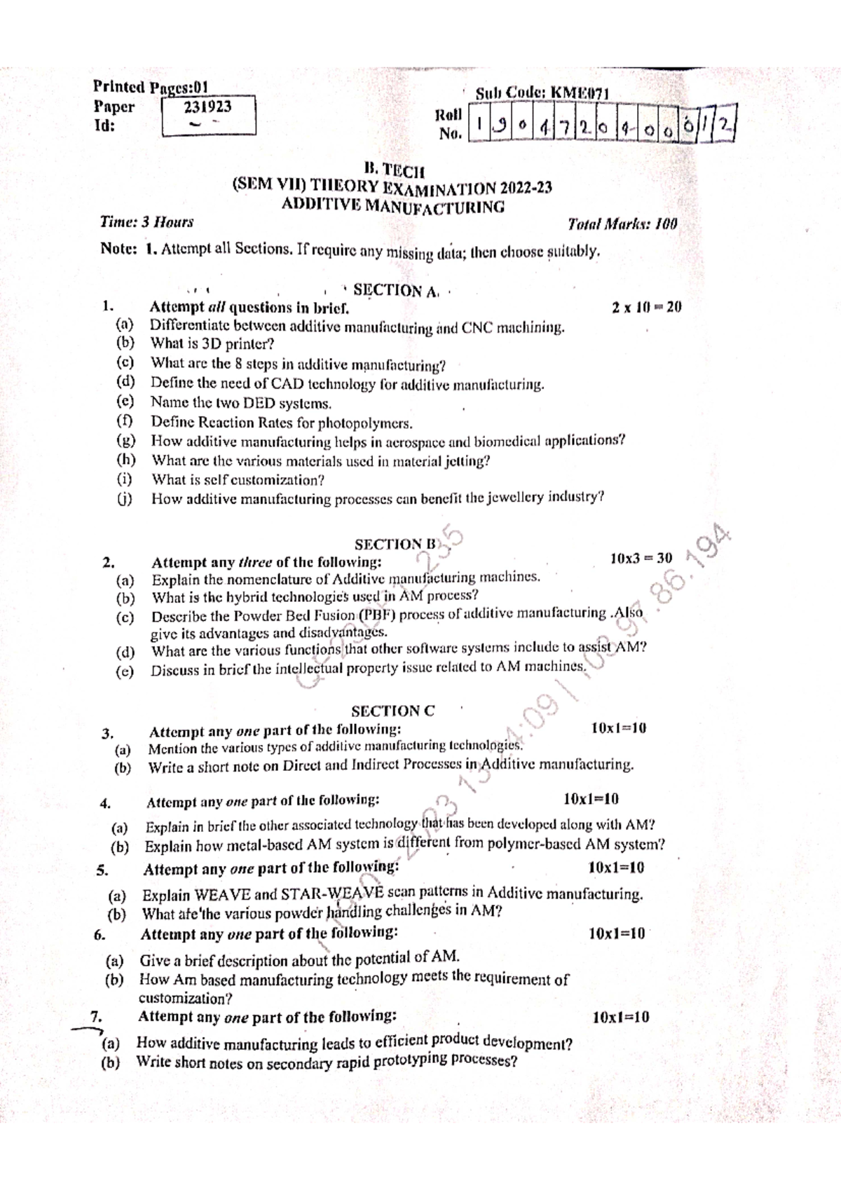 Additive manufacturing (KME071) Question paper - Studocu