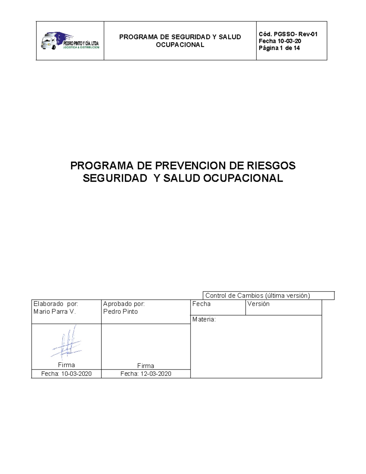 1. Programa Final SSSO - FFF - PROGRAMA DE SEGURIDAD Y SALUD ...