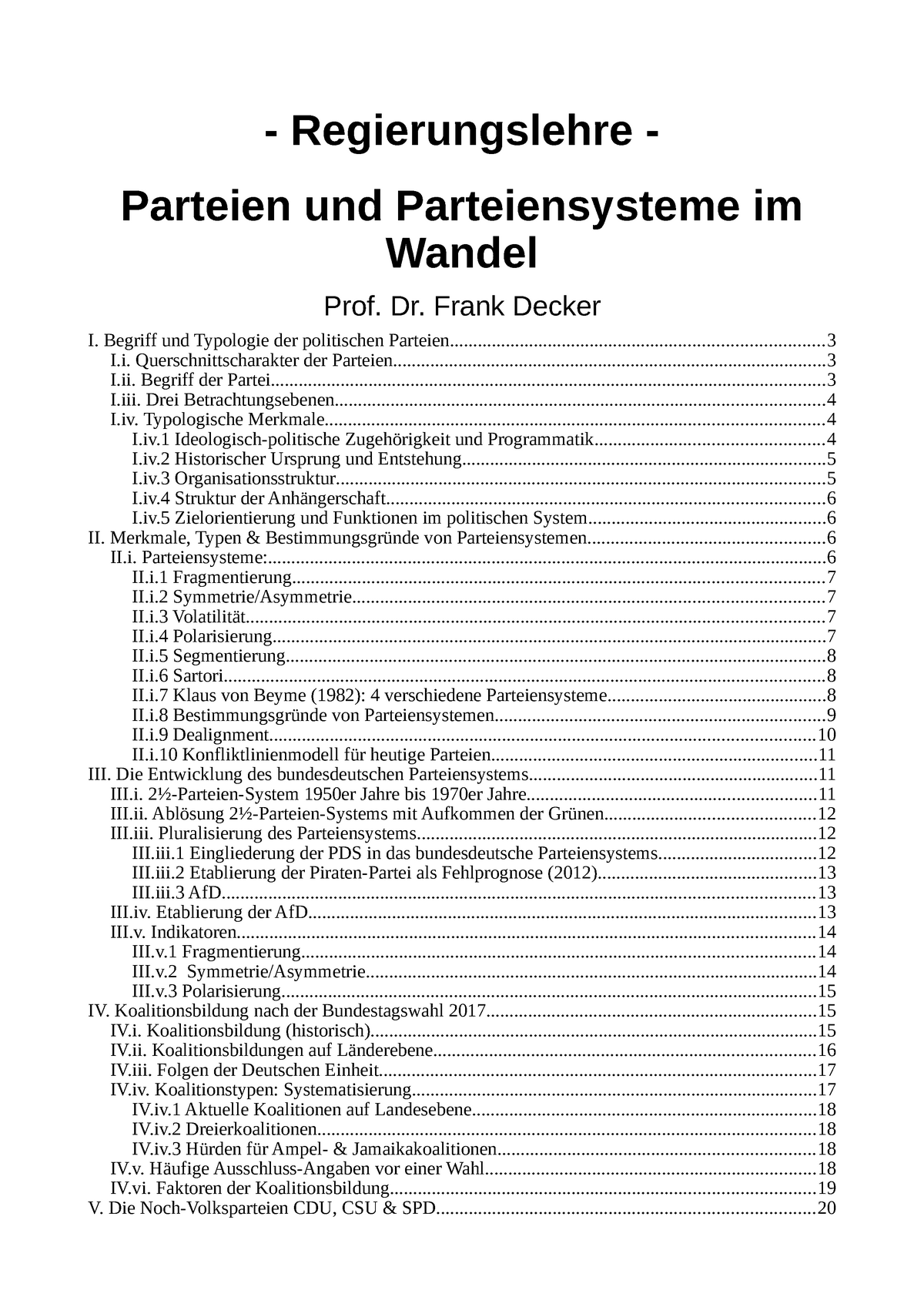 Vorlesung Parteien Und Parteisysteme Im Wandel - Regierungslehre ...