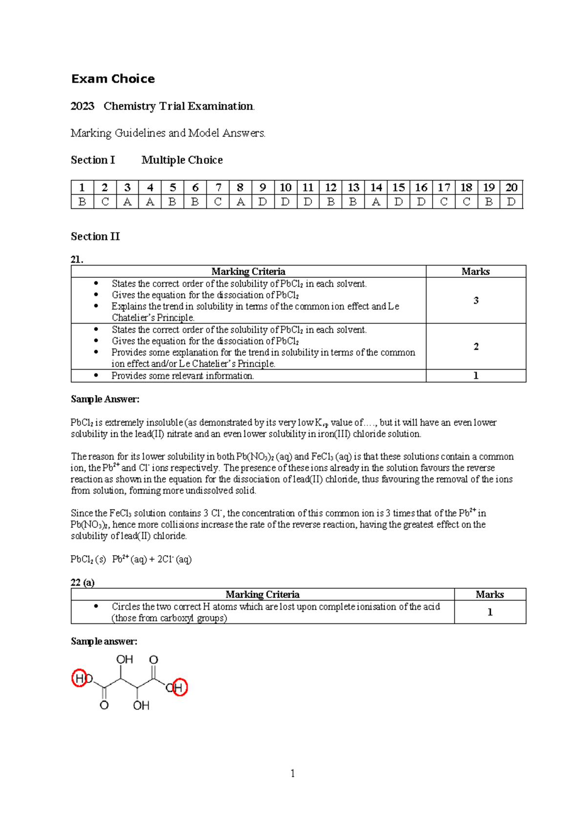2023 Exam Choice Answers - Exam Choice 2023 Chemistry Trial Examination ...