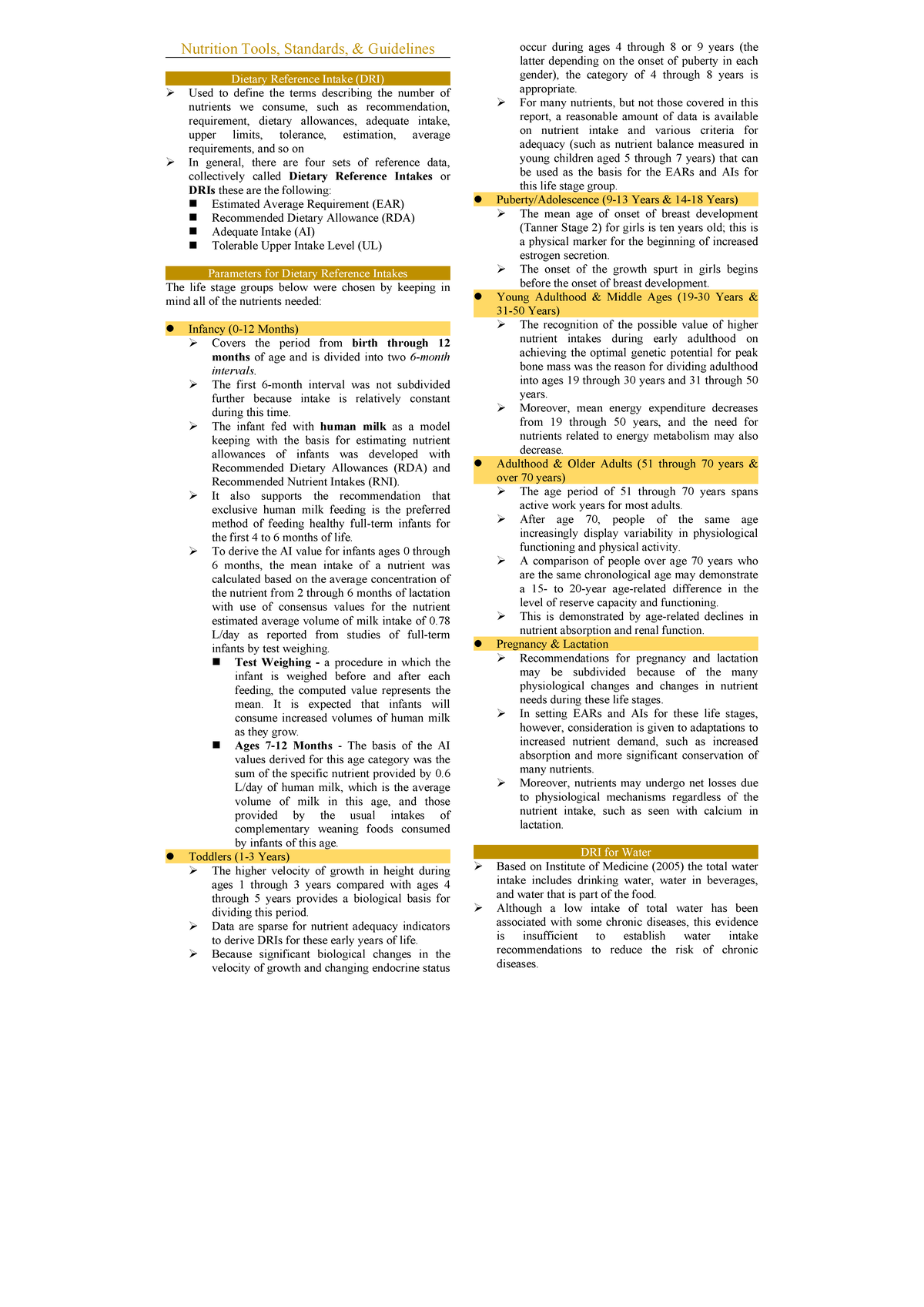 NCM105 - Midterms - Nutrition Tools, Standards, & Guidelines Dietary ...