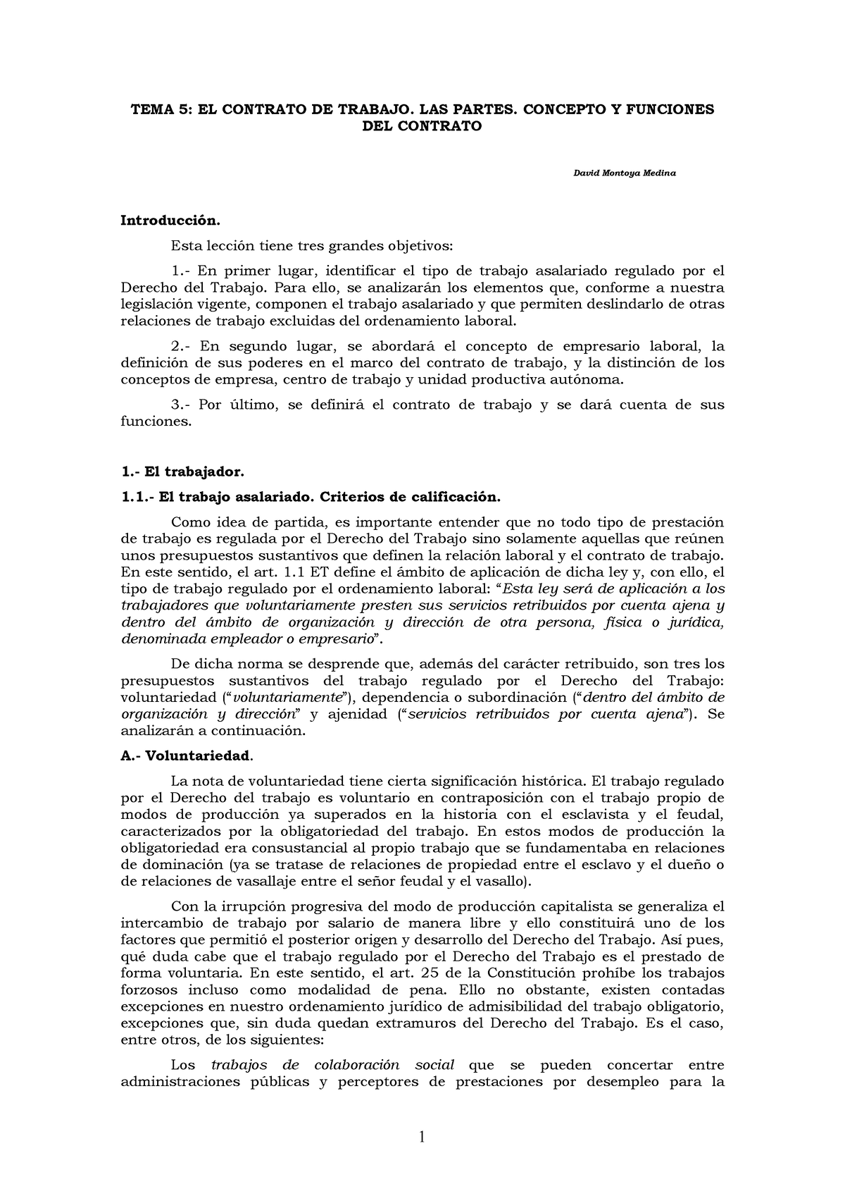 Tema 5 - Apuntes 5 - TEMA 5: EL CONTRATO DE TRABAJO. LAS PARTES ...