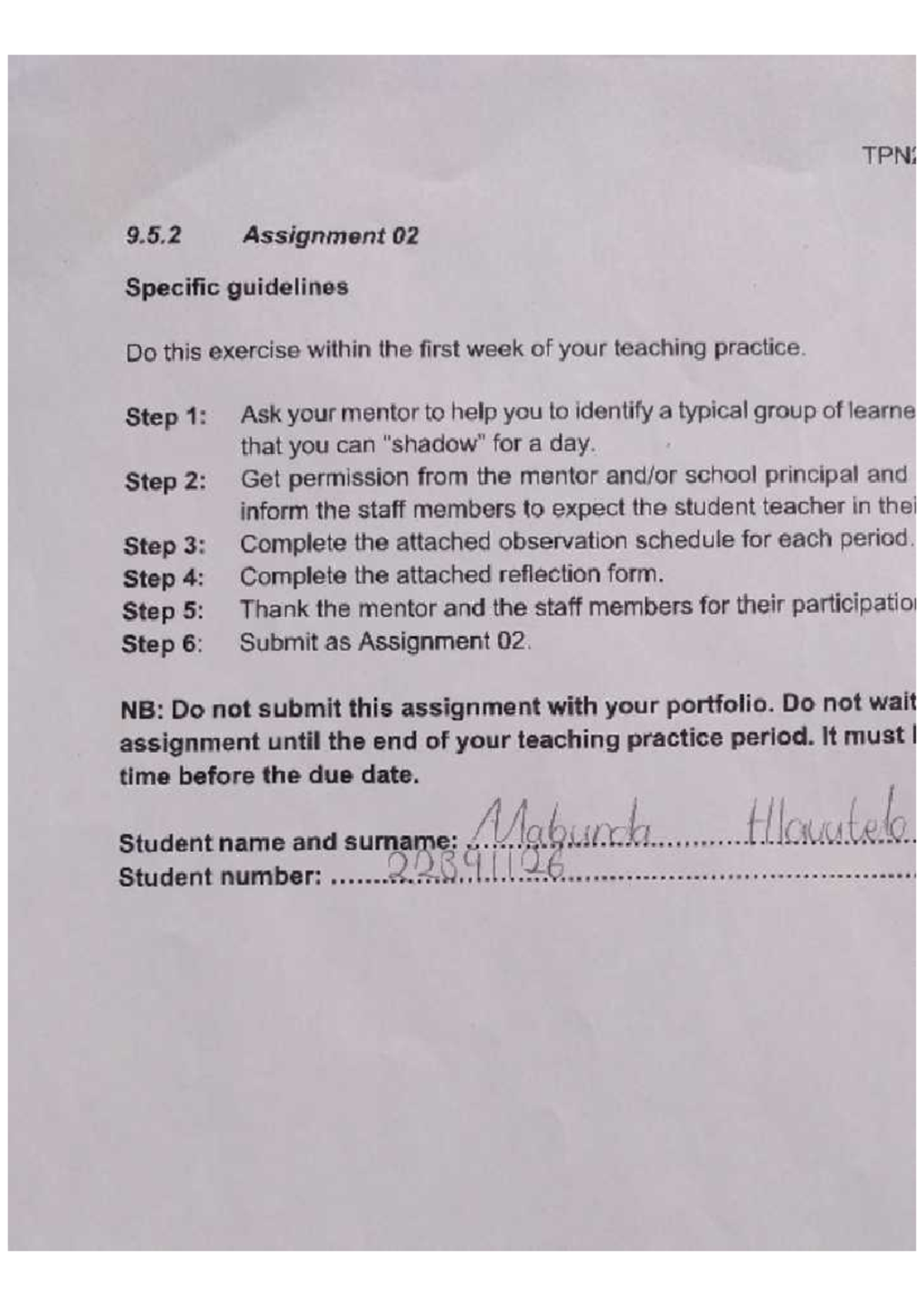 Tpn assignment 2 - TPN: 9.5 Assignment 02 Specific guidelines Do this ...
