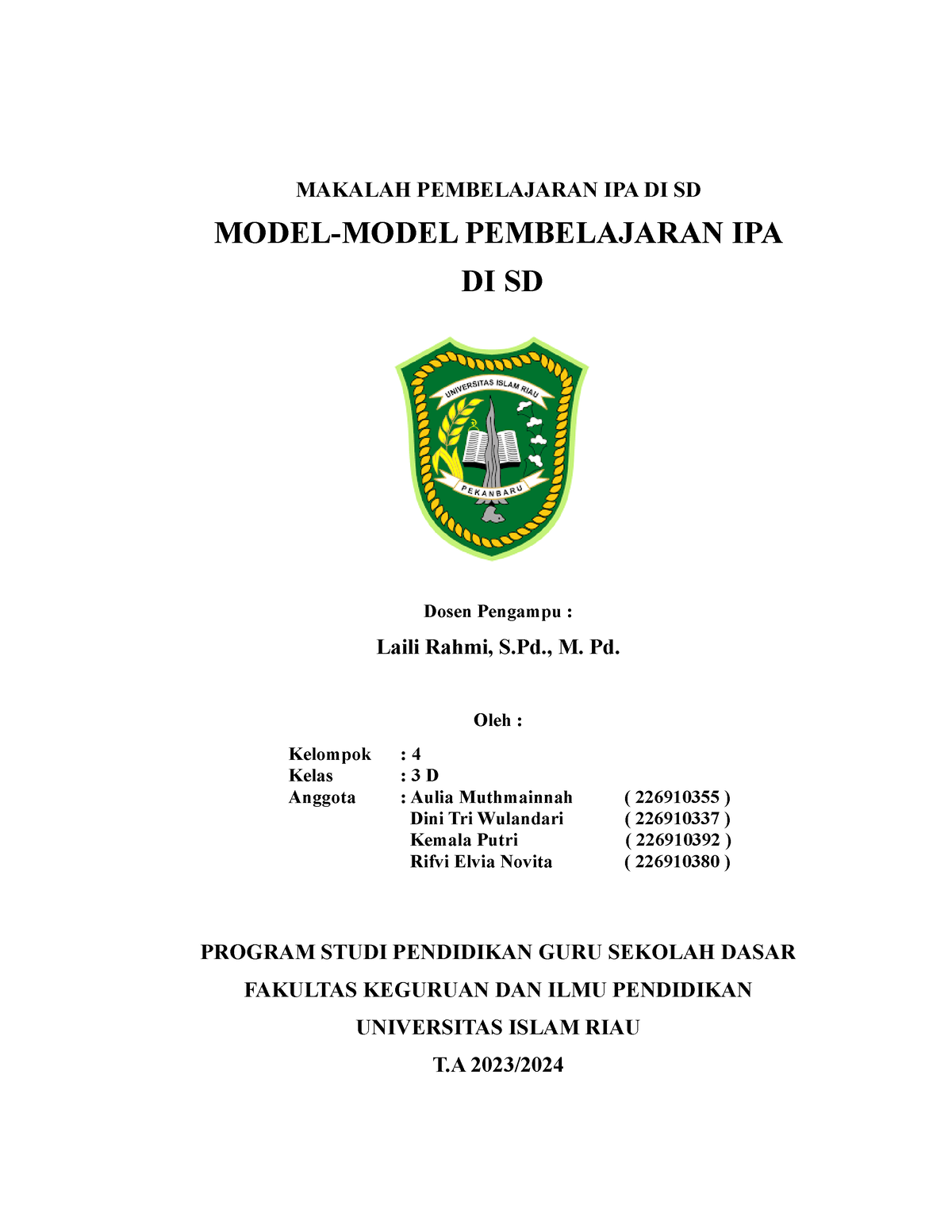 Makalah IPA DI SD Kelompok 4 - MAKALAH PEMBELAJARAN IPA DI SD MODEL ...