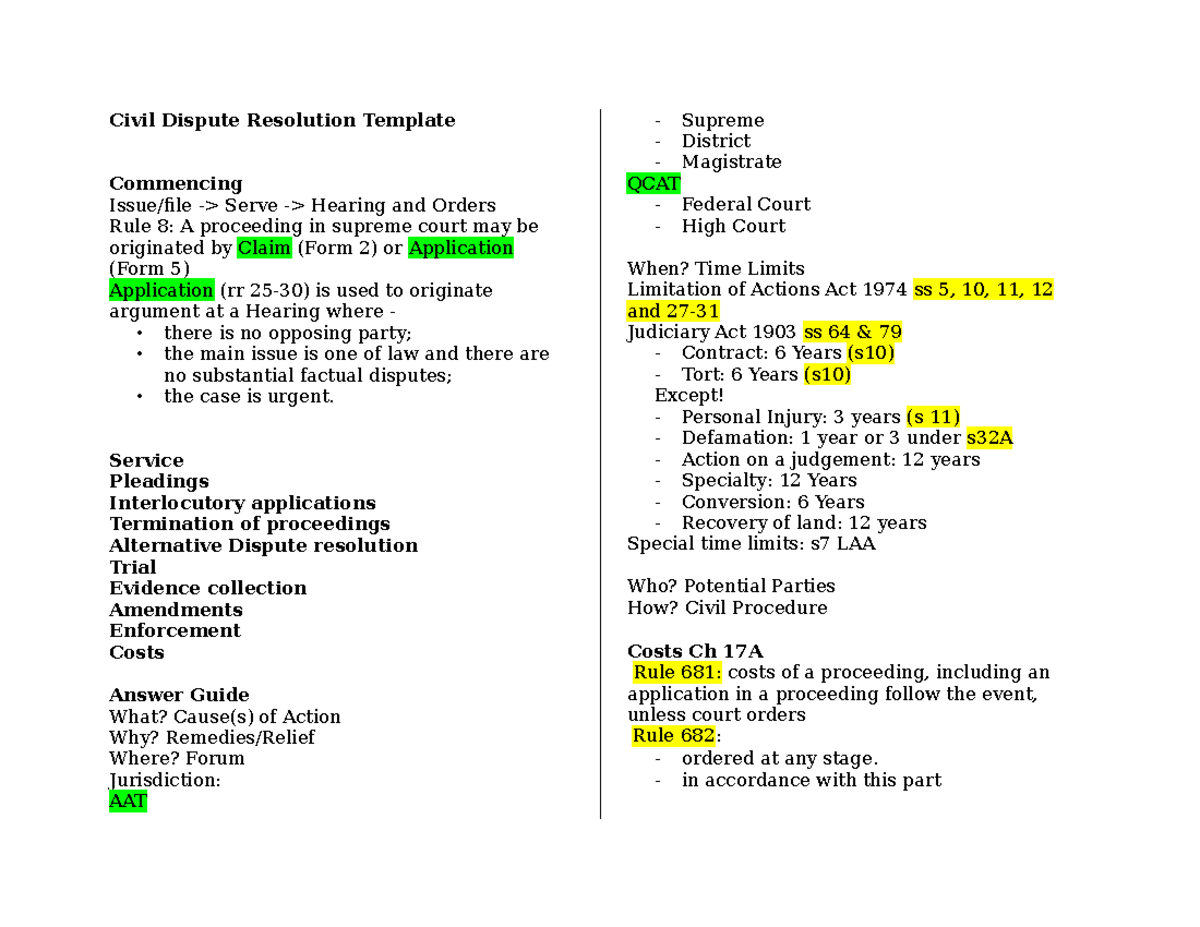 Civil Dispute Resolution - Service Pleadings Interlocutory applications ...