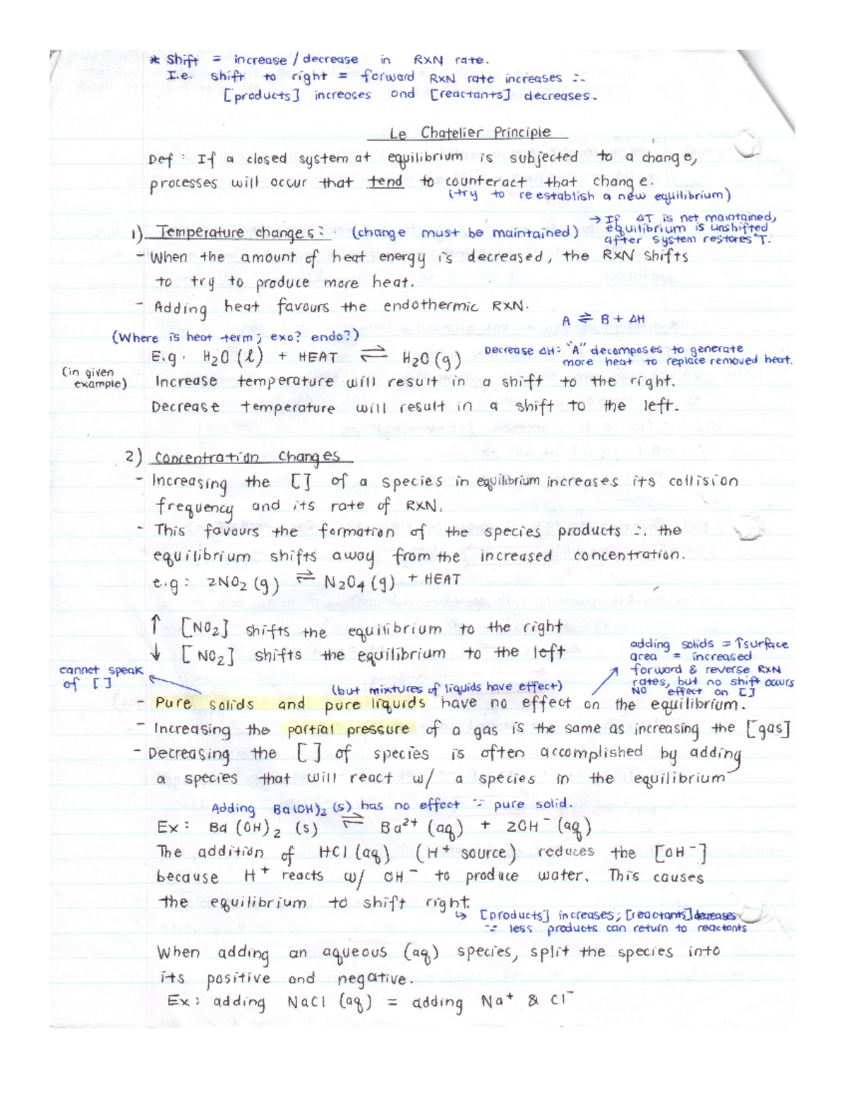 3 le chatelier principle - shift increase decrease in RXN rate. I ...
