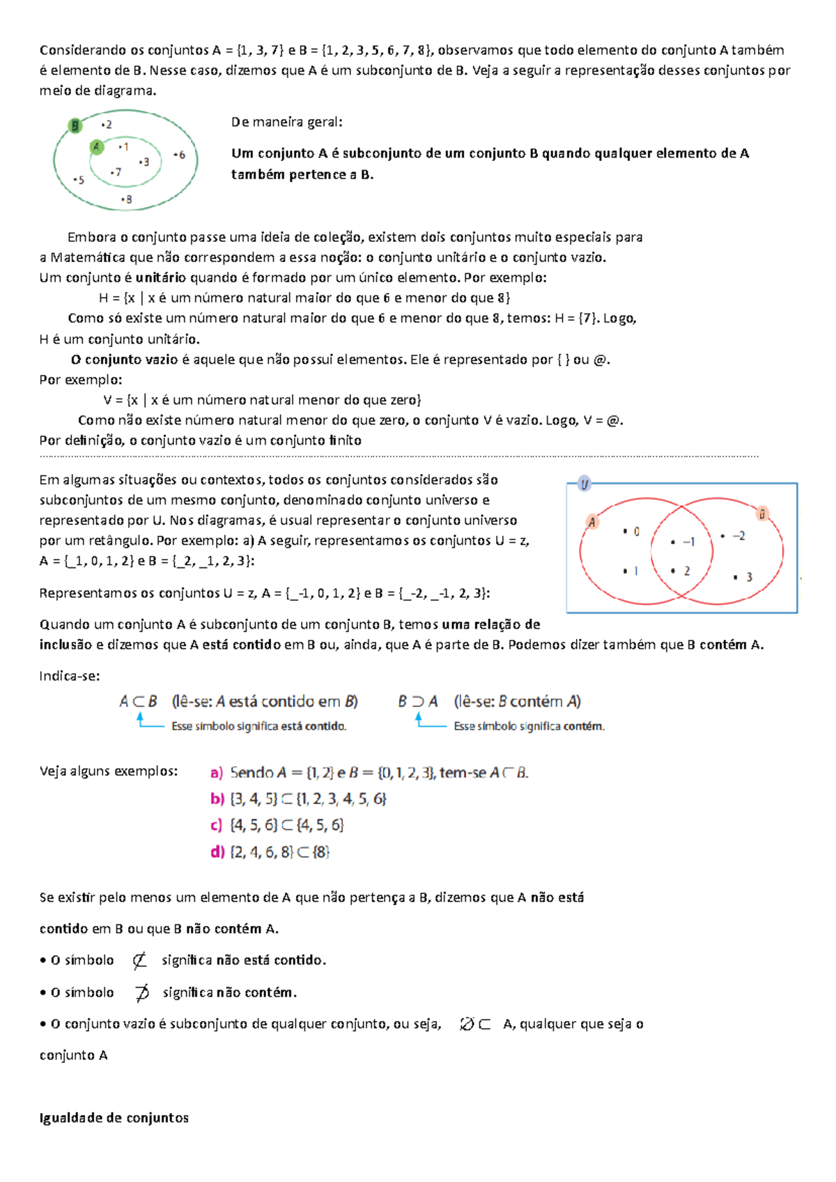 AULA 02 - Subconjuntos - Considerando os conjuntos A = {1, 3, 7} e B ...