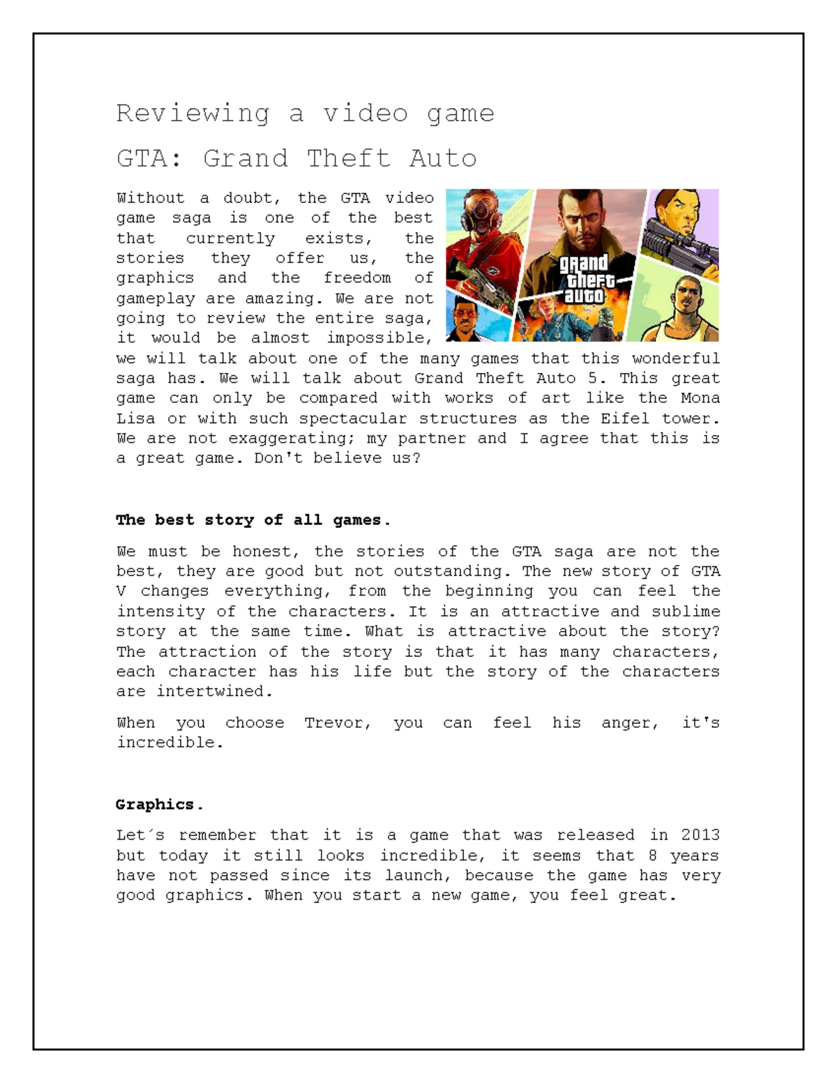 Reviewing a video game - Nota: 9 - Reviewing a video game GTA: Grand ...