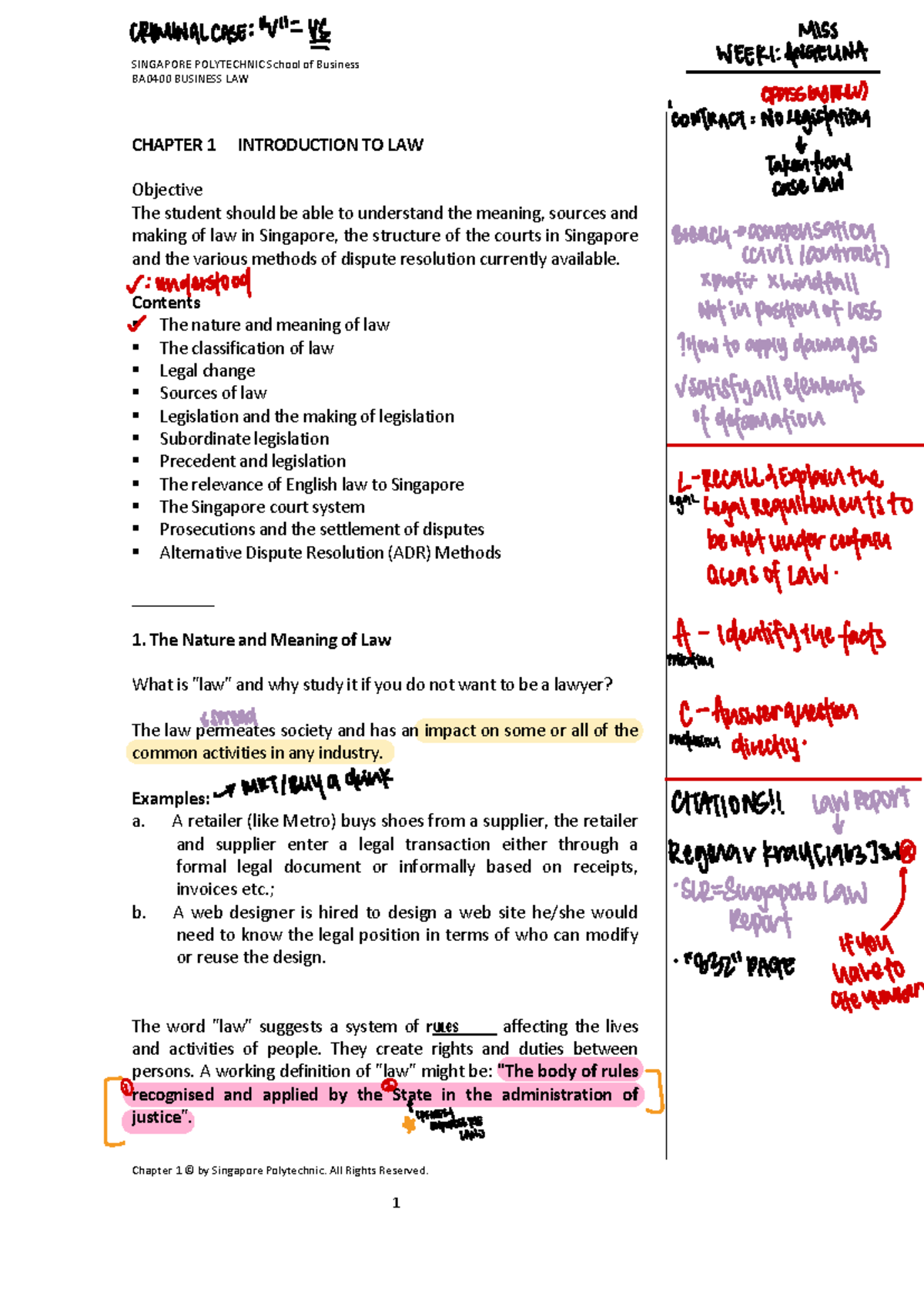 BA0400 Chapter 1 - Introduction To Law - SINGAPORE POLYTECHNIC School ...