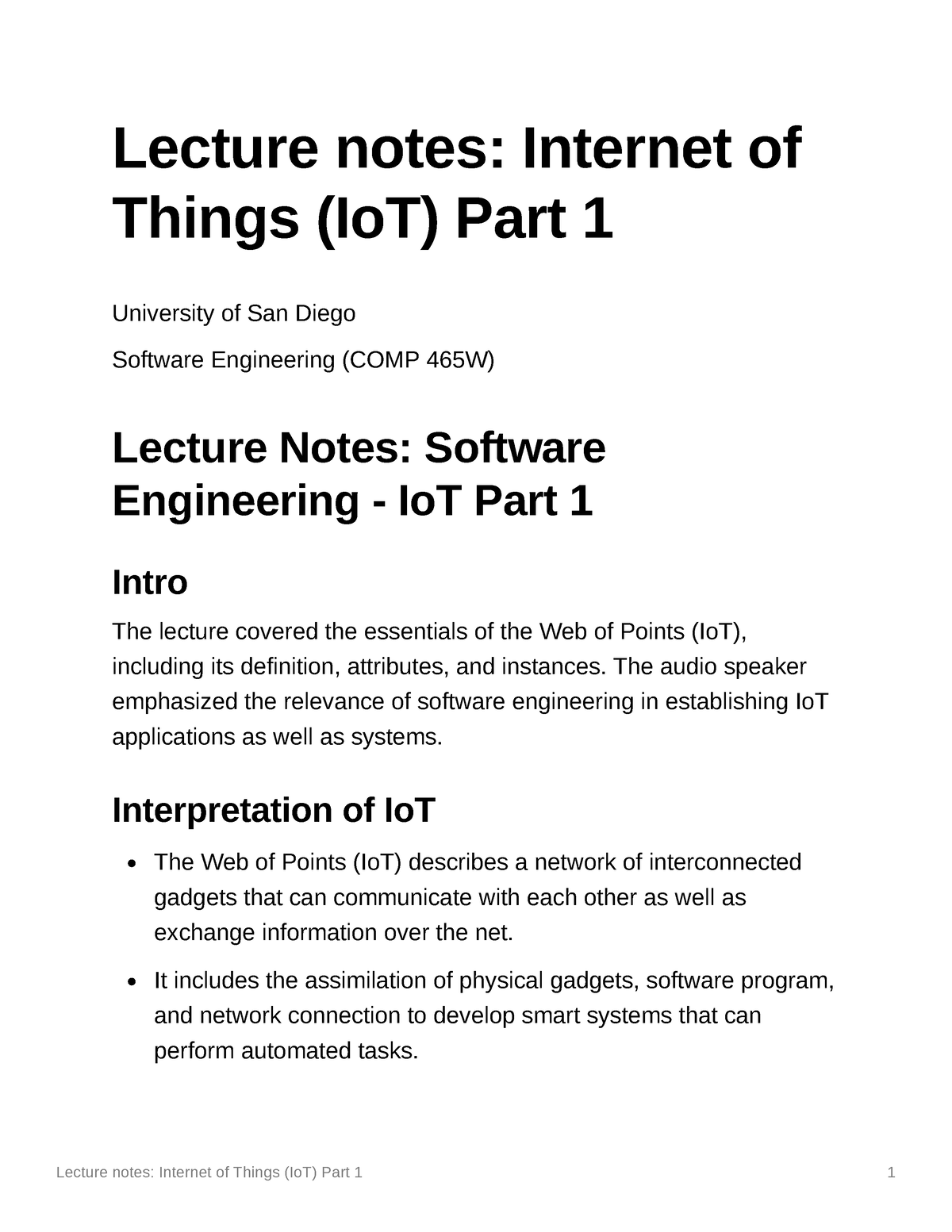 Lecture Notes Internet Of Things (Io T) Part 1 - Lecture Notes ...