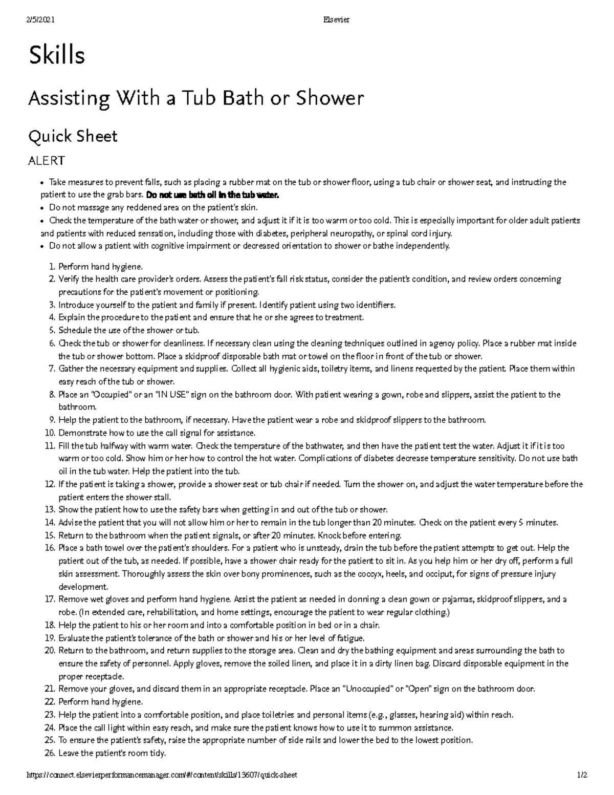 Quicksheet Assisting Tub shower 2/5/2021 Elsevier Studocu