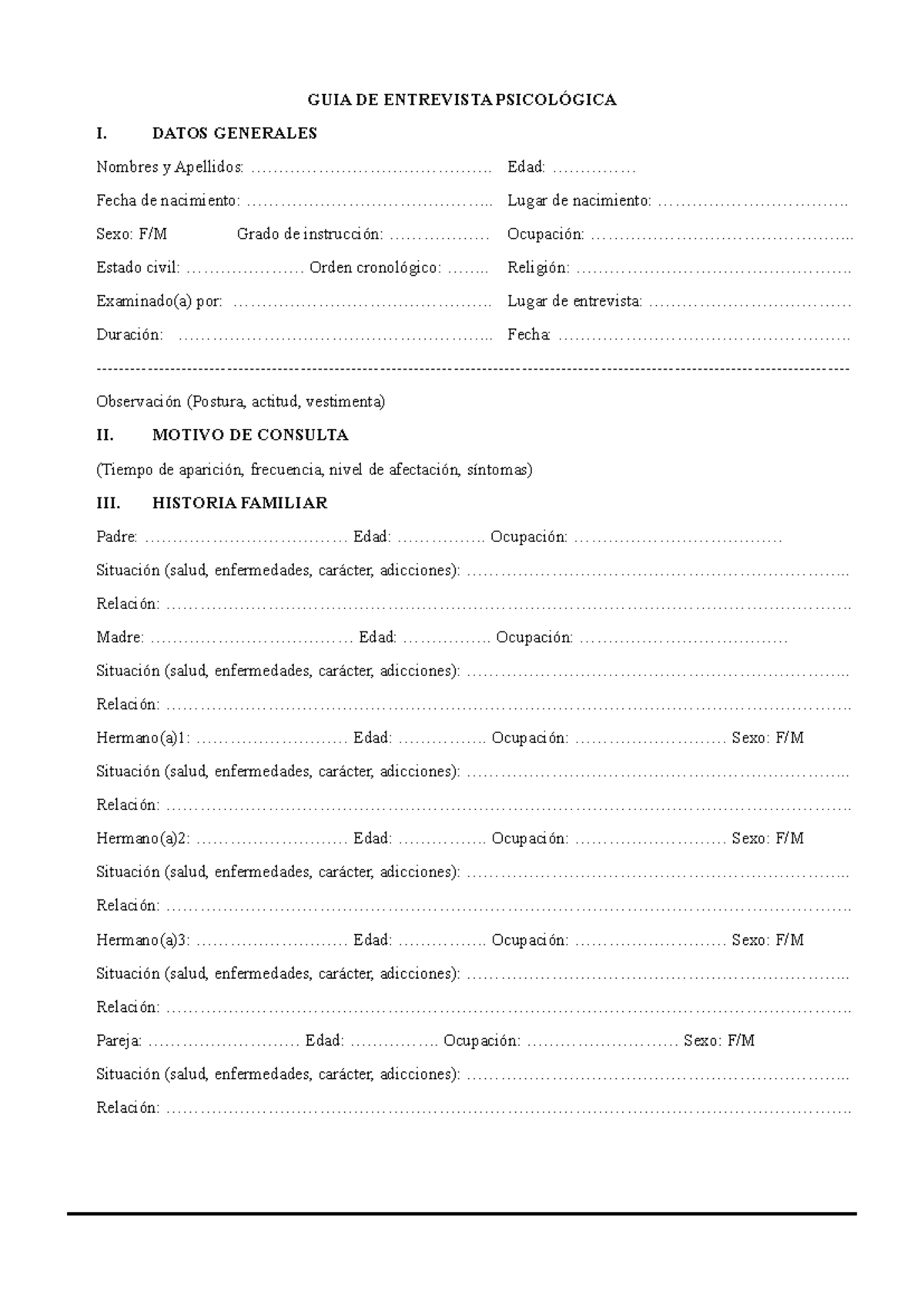 GUIA DE Entrevista Psicológica - copia - GUIA DE ENTREVISTA PSICOLÓGICA ...
