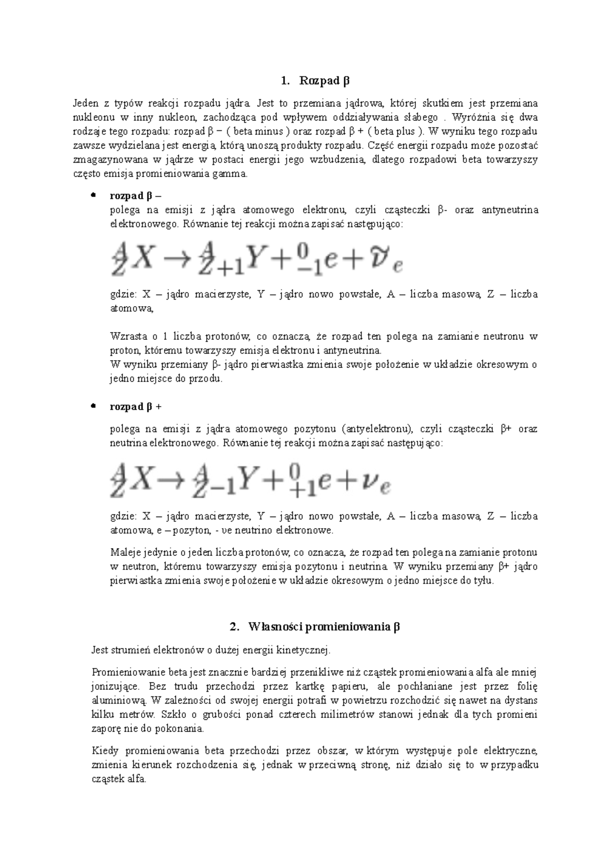 Rozpad β zagadanienia teoretyczne - 1. Rozpad β Jeden z typów reakcji ...