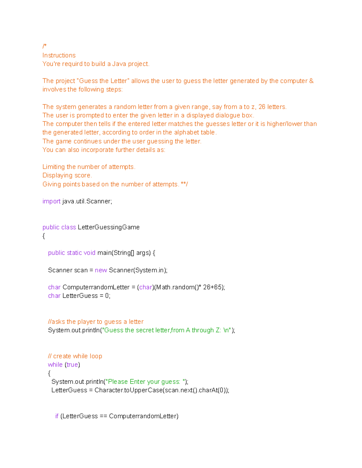 JAVA project - Professor Yang - /* Instructions You're requird to build ...