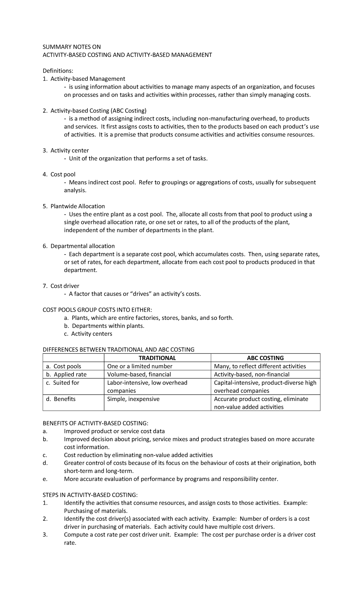 THE NOTES FOR CHAPTER 11WOW - SUMMARY NOTES ON ACTIVITY-BASED COSTING ...