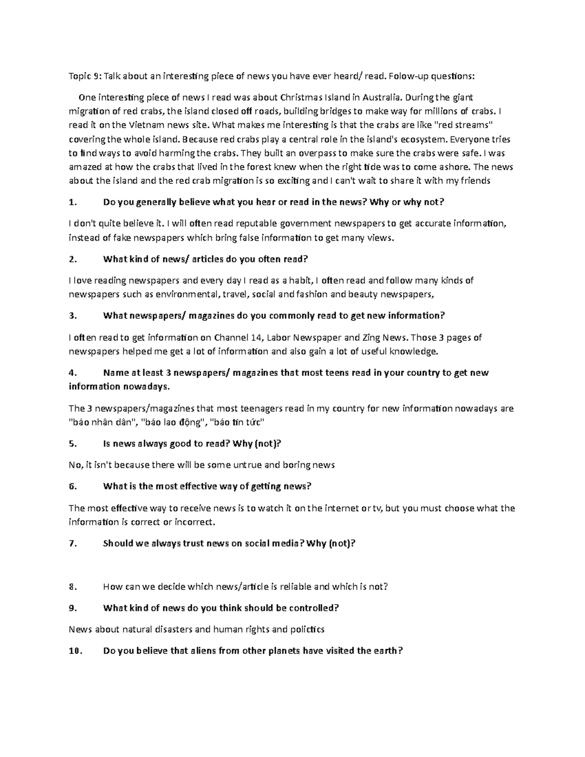 Topic-9 - topic forr speaking Summit - Topic 9: Talk about an ...