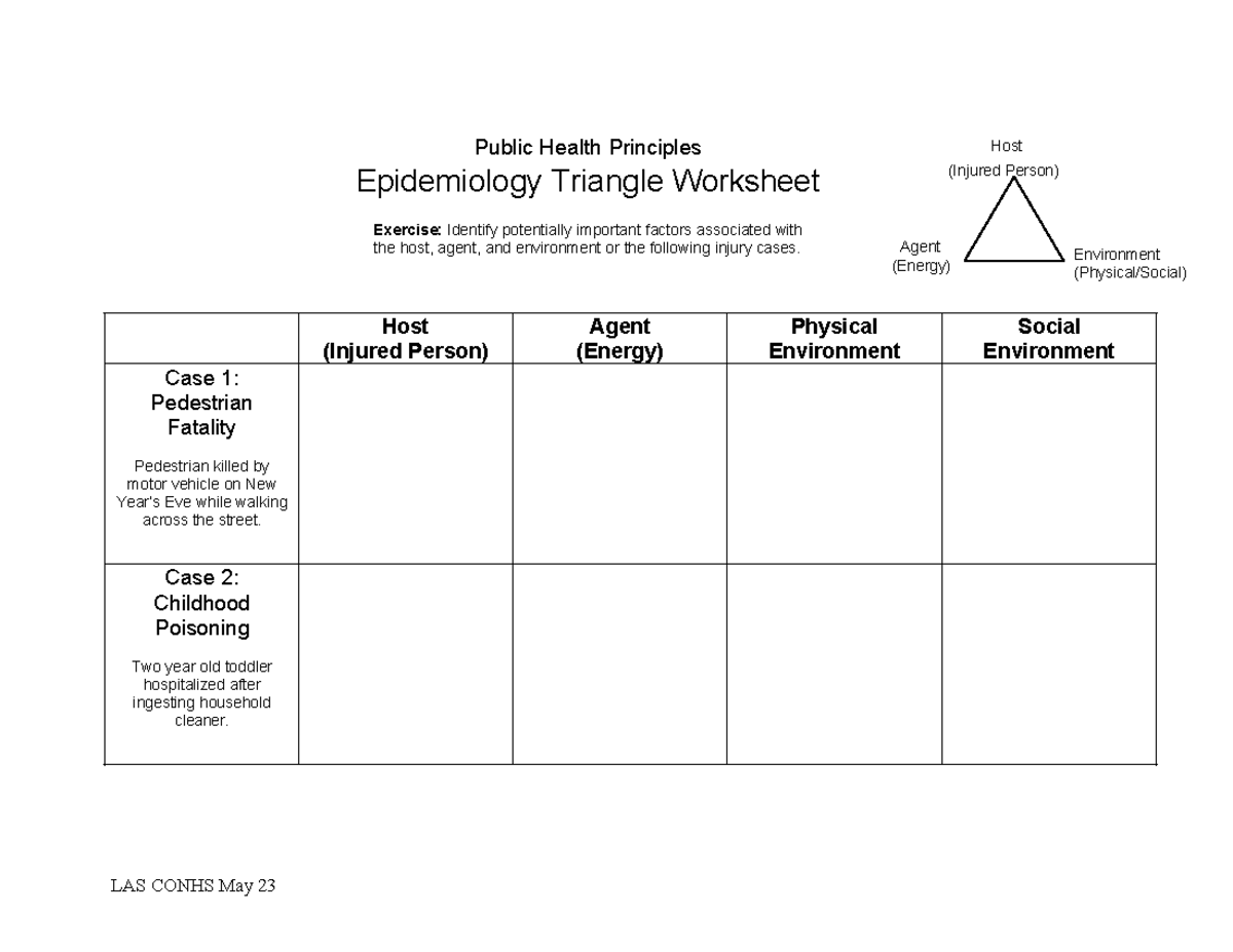 Epi Triangle Worksheet - Public Health Principles Host Epidemiology ...