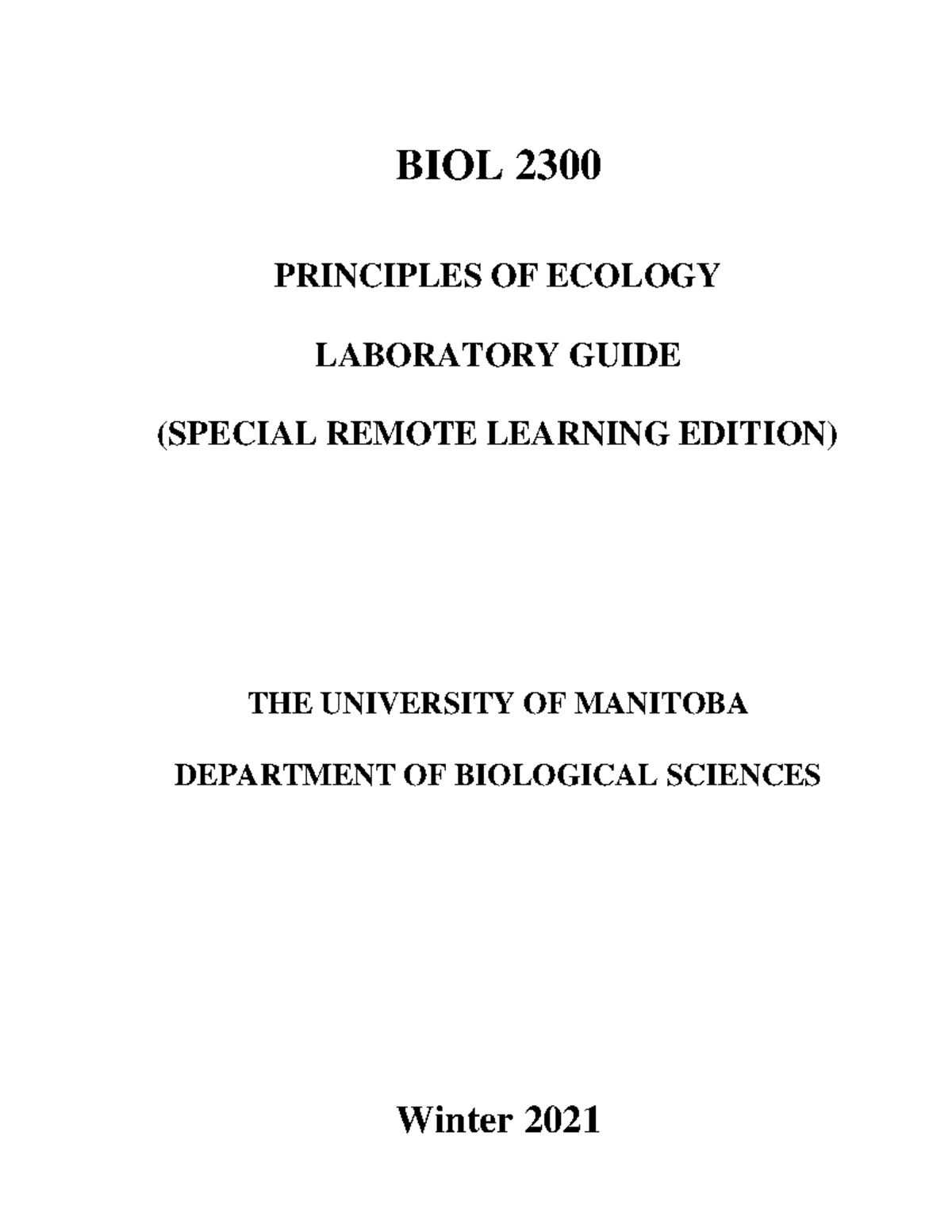 2021 Ecology Lab Formatting Guidelines BIOL 2300 PRINCIPLES OF