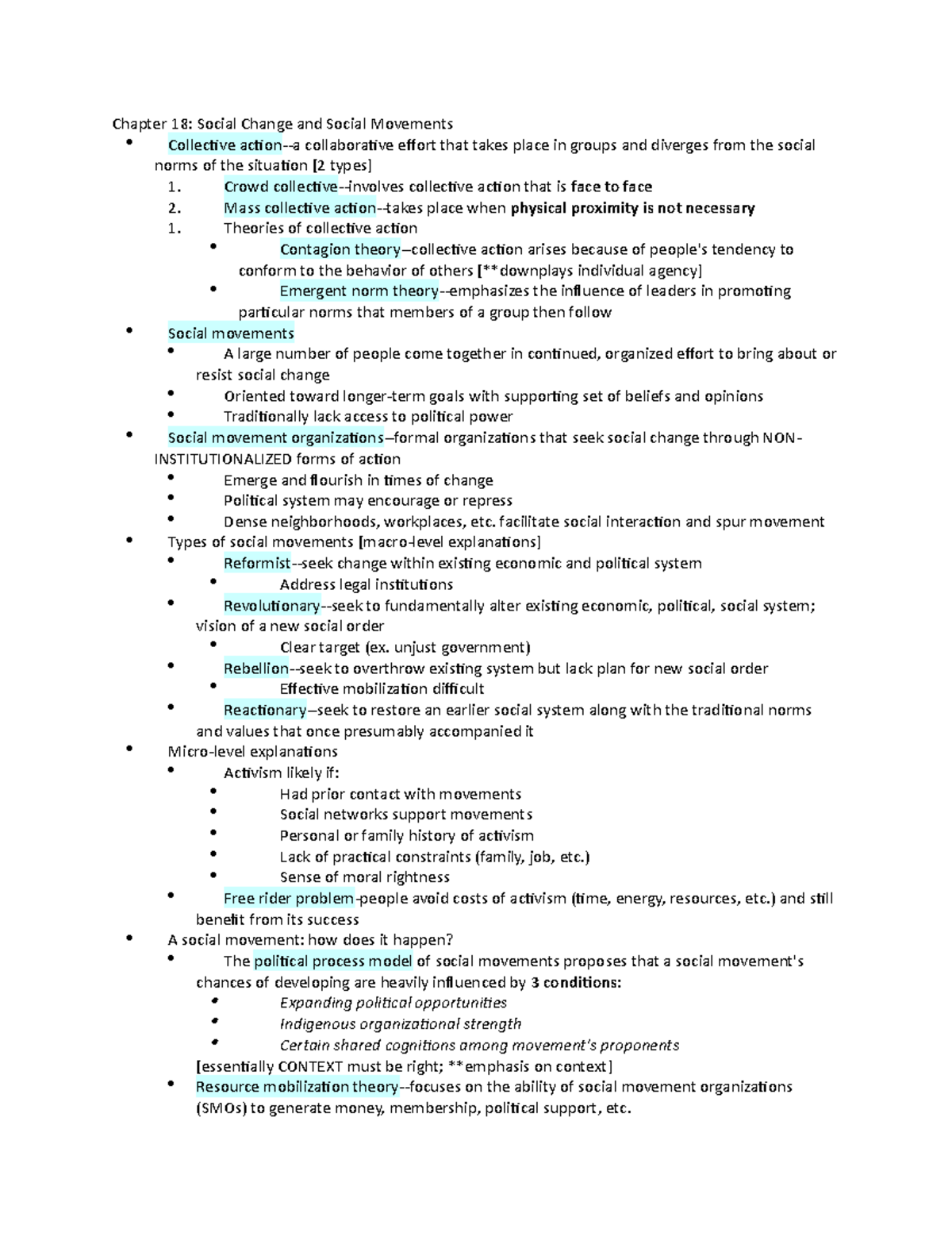 SOC1010 Chapter 18 - Lecture notes 18 - Chapter 18: Social Change and ...