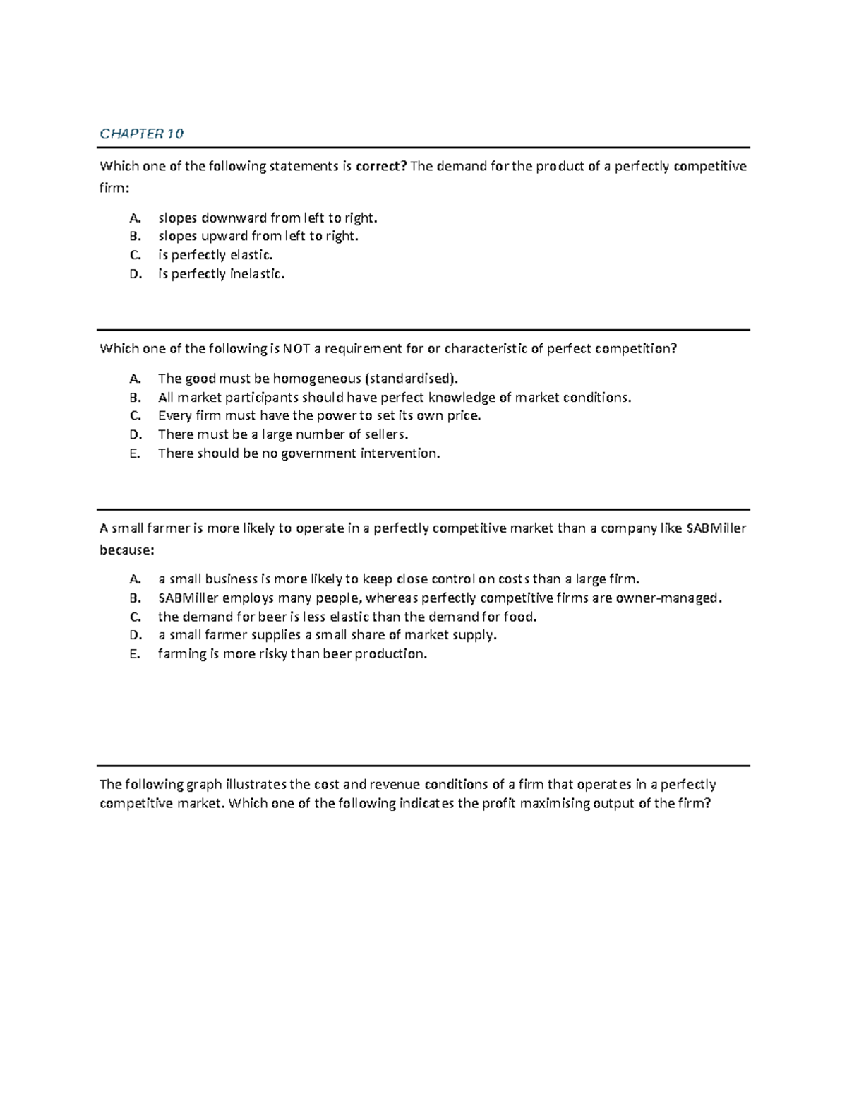 The Questions Of Economics Address Which Of The Following PCM Questions - economics - CHAPTER 10 Which one of the following