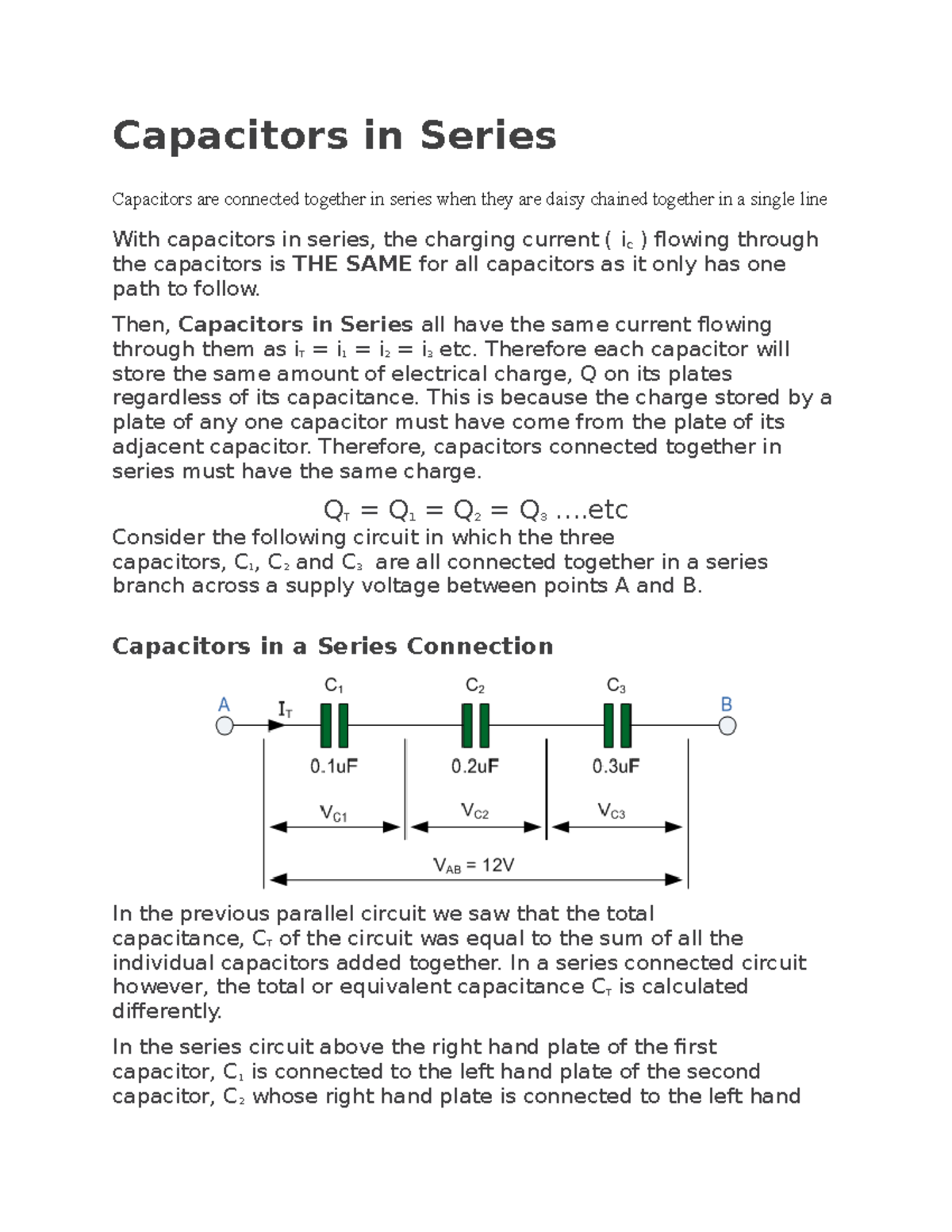 Astd2 CAPACITANCE/ CAPACITORS IN SERIES VS PARALLEL Capacitors in