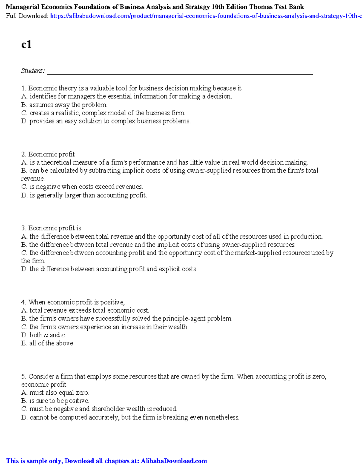 Managerial Economics Foundations Of Business Analysis And Strategy 10th ...